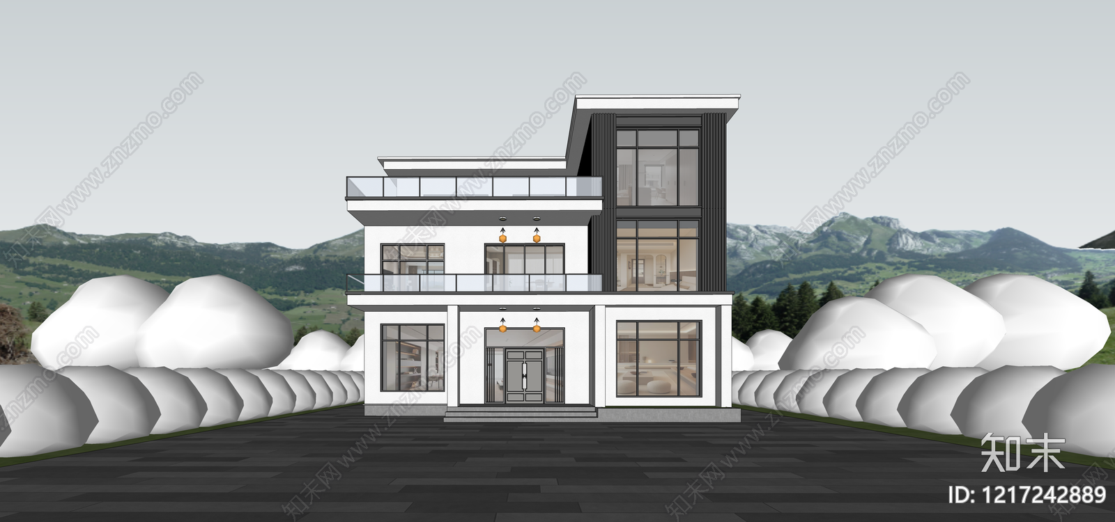 现代独栋别墅SU模型下载【ID:1217242889】