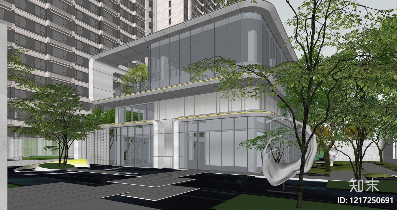 现代简约售楼处建筑SU模型下载【ID:1217250691】