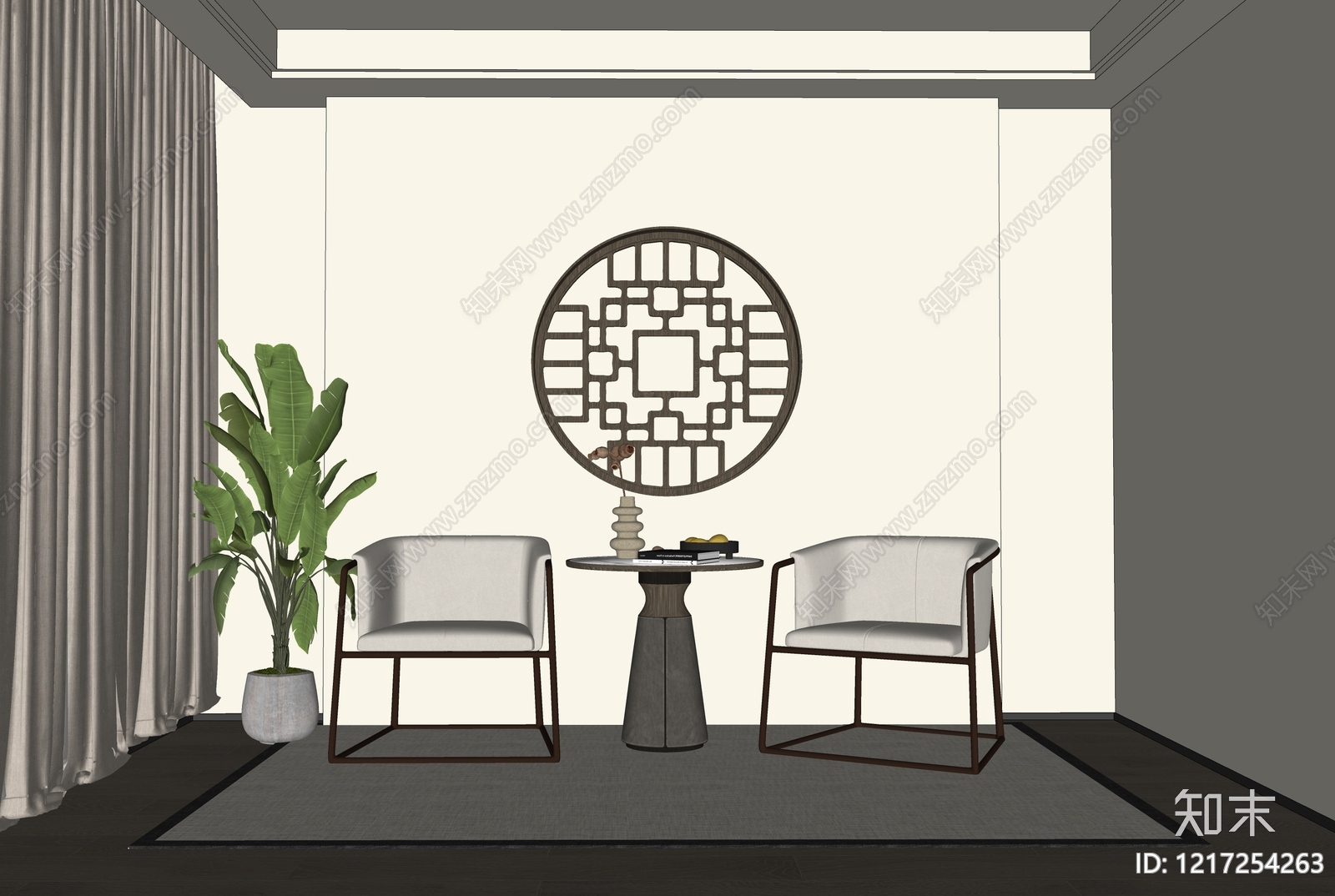 新中式茶室SU模型下载【ID:1217254263】