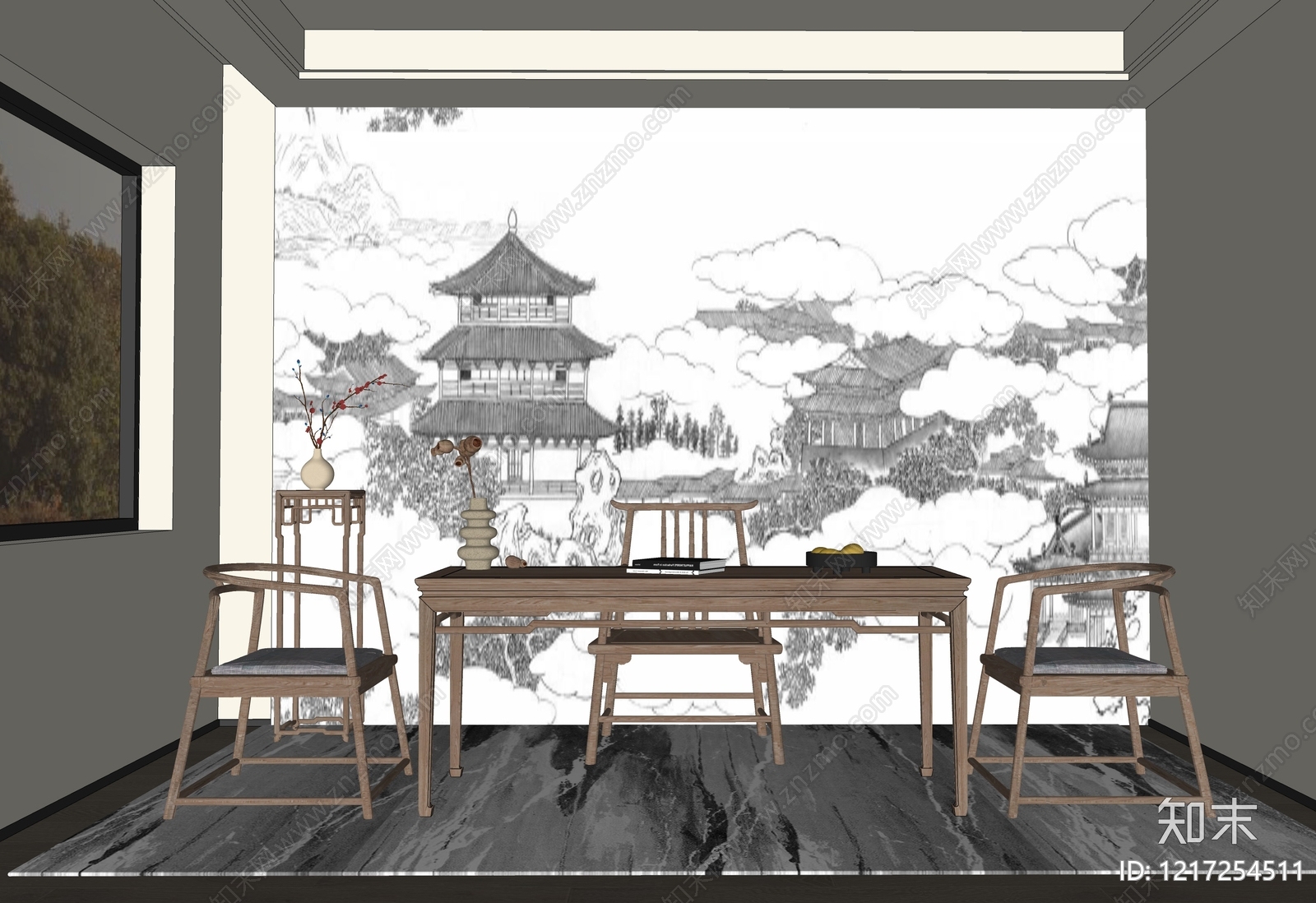 新中式茶室SU模型下载【ID:1217254511】