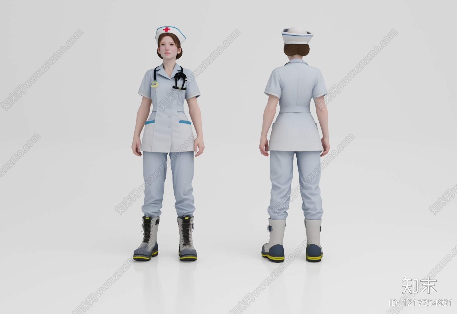 现代医疗制服风格虚拟人物3D模型渲染效果图