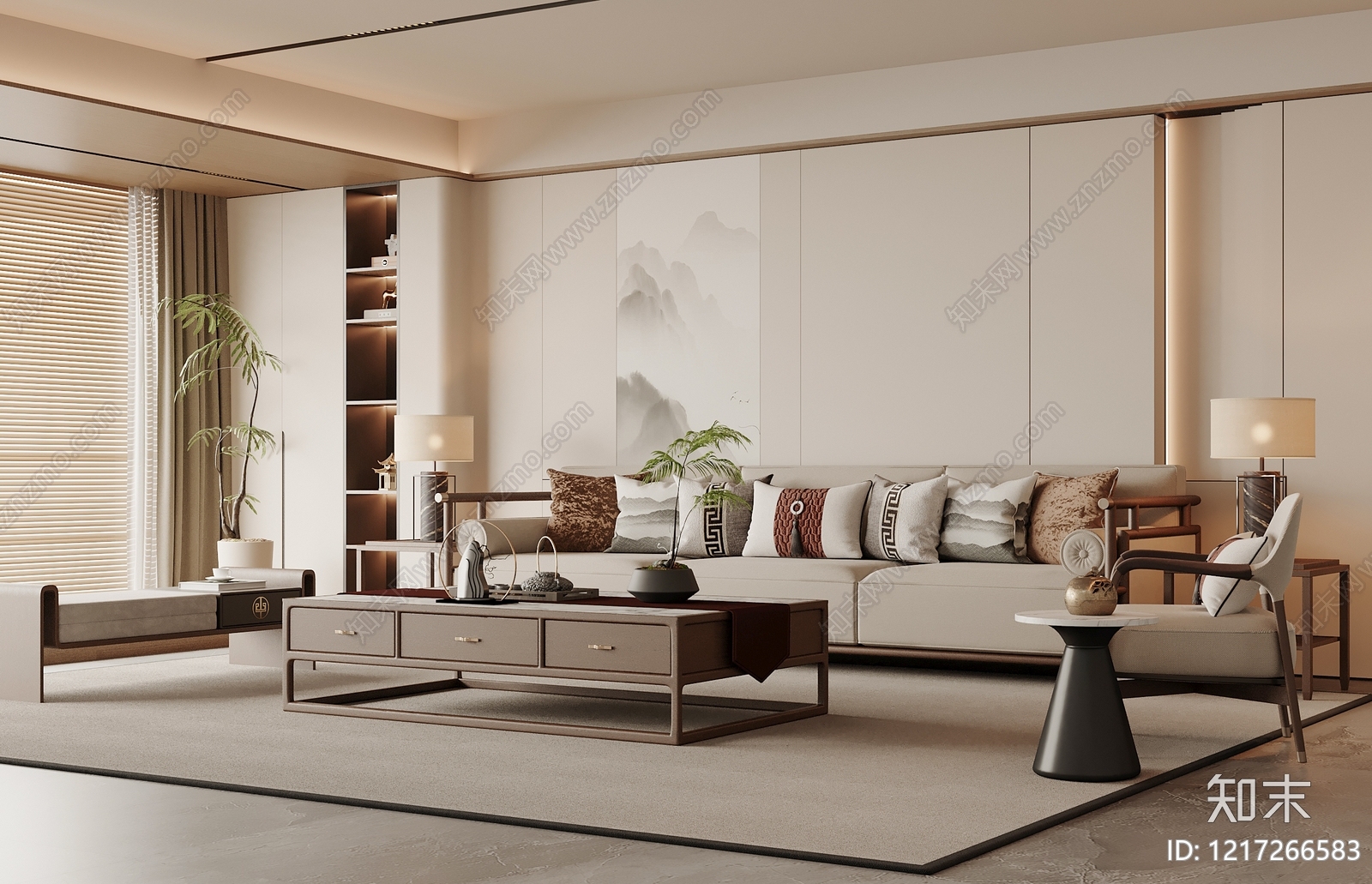 新中式家居客厅SU模型下载【ID:1217266583】