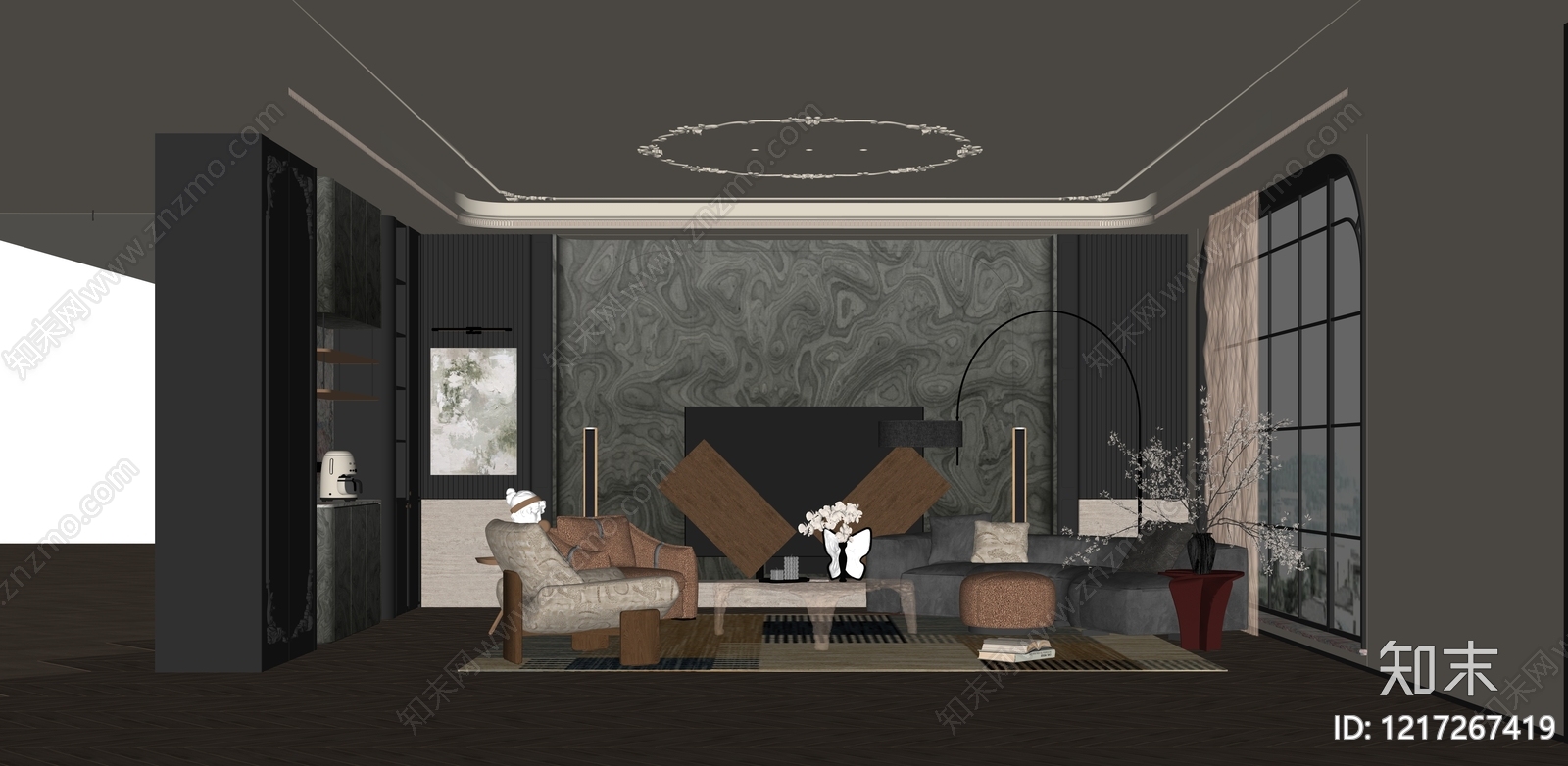 现代轻奢家居客厅SU模型下载【ID:1217267419】