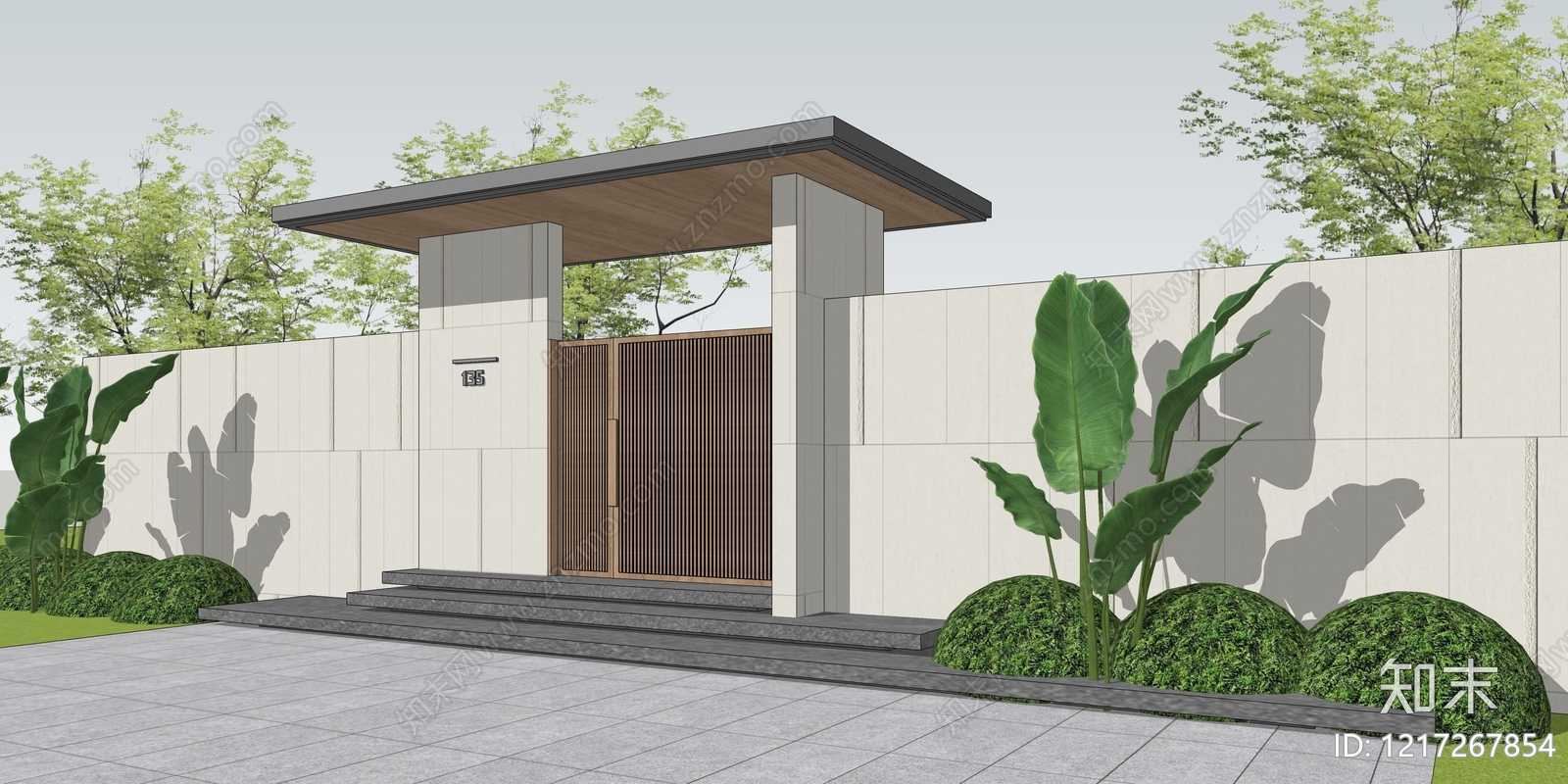 新中式入口大门SU模型下载【ID:1217267854】