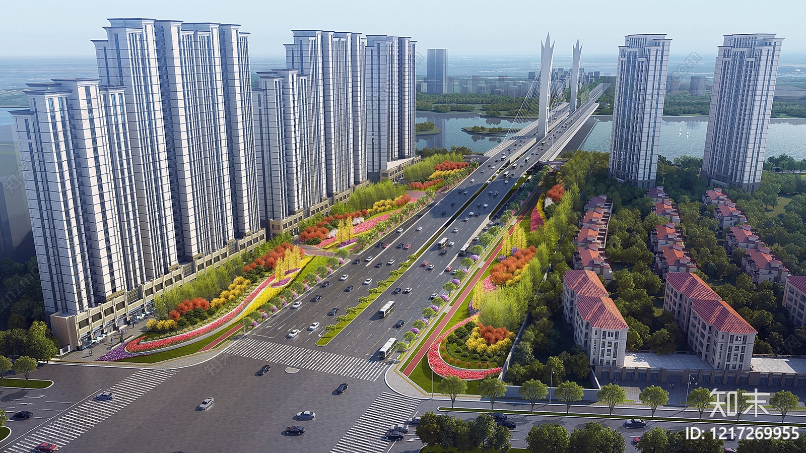 现代主义街道3D模型渲染效果图