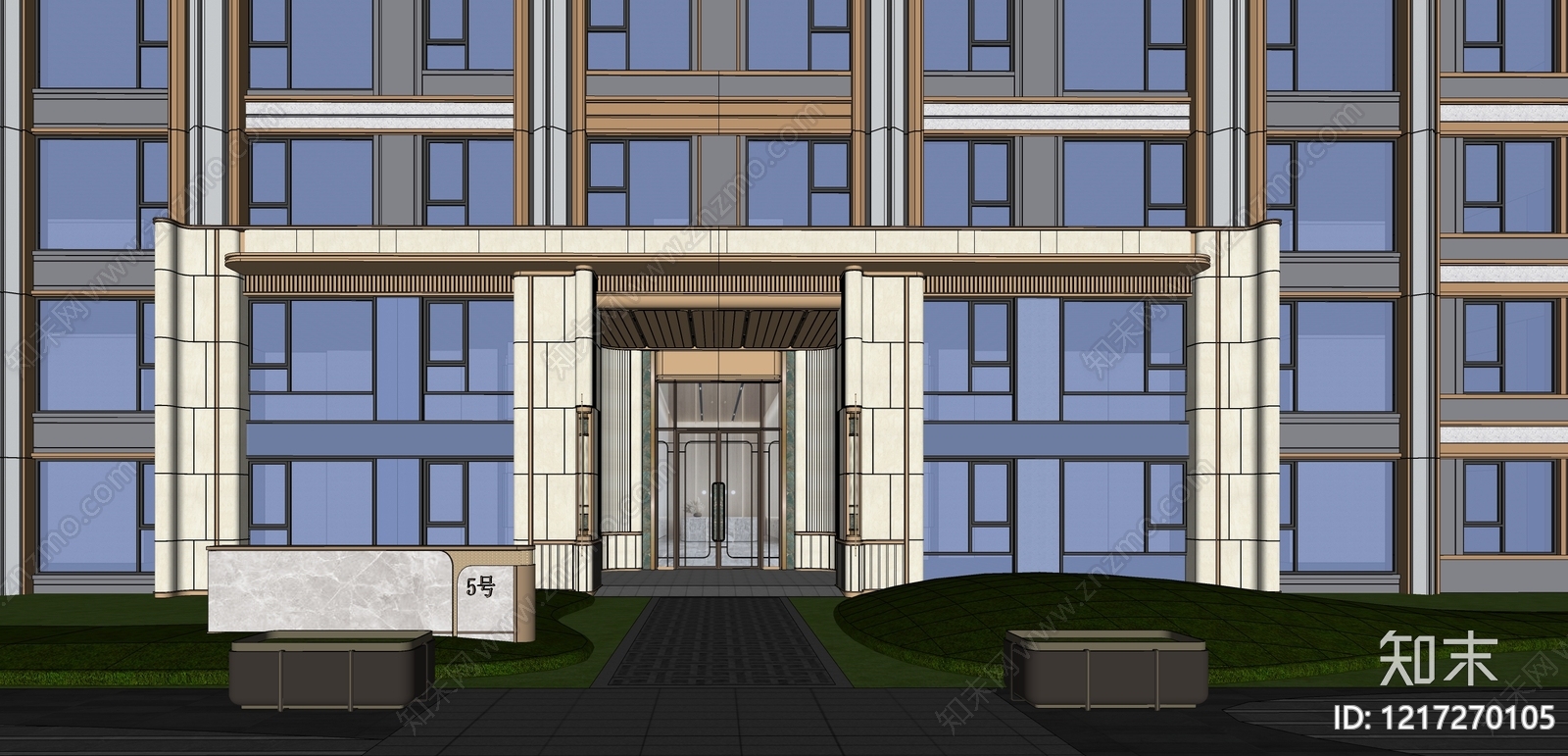 现代轻奢小高层住宅楼SU模型下载【ID:1217270105】