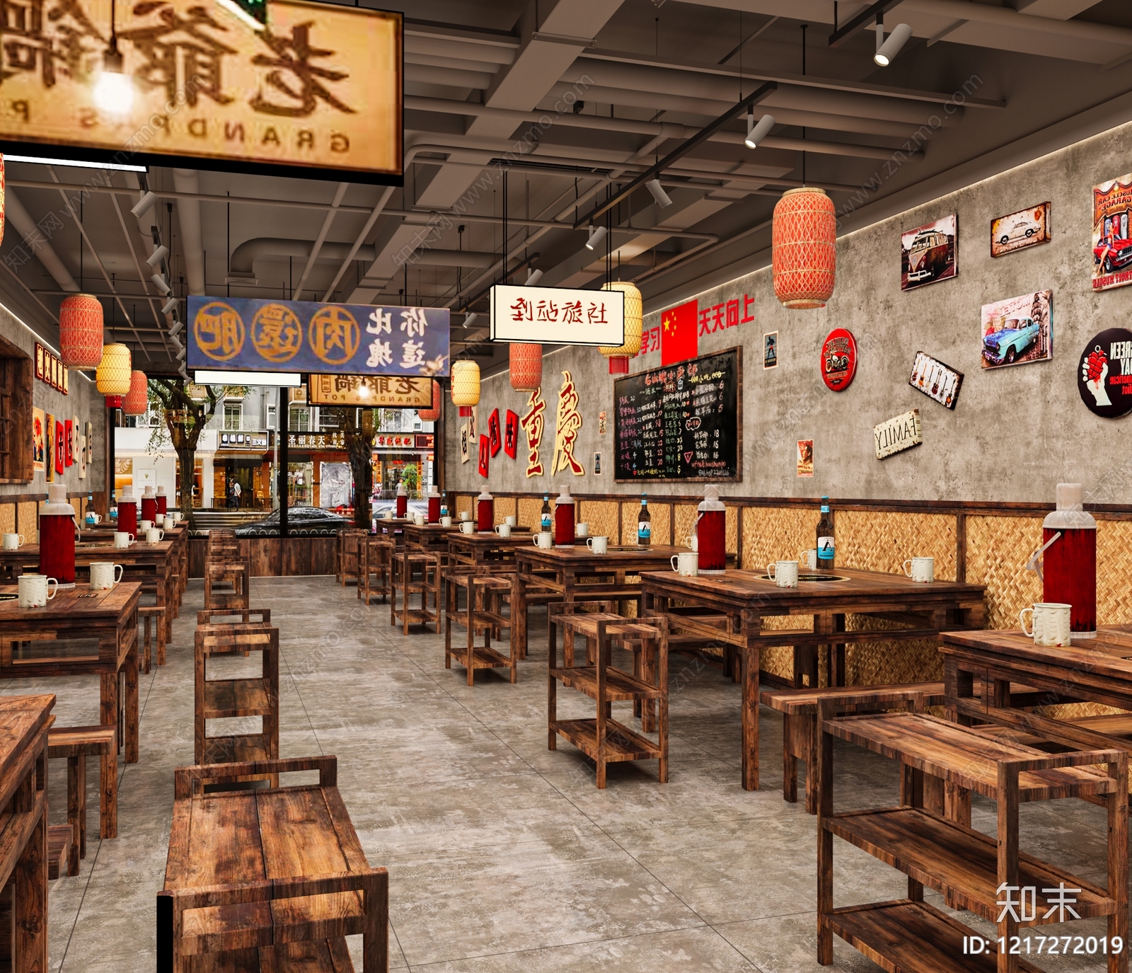 复古风火锅店3D模型渲染效果图