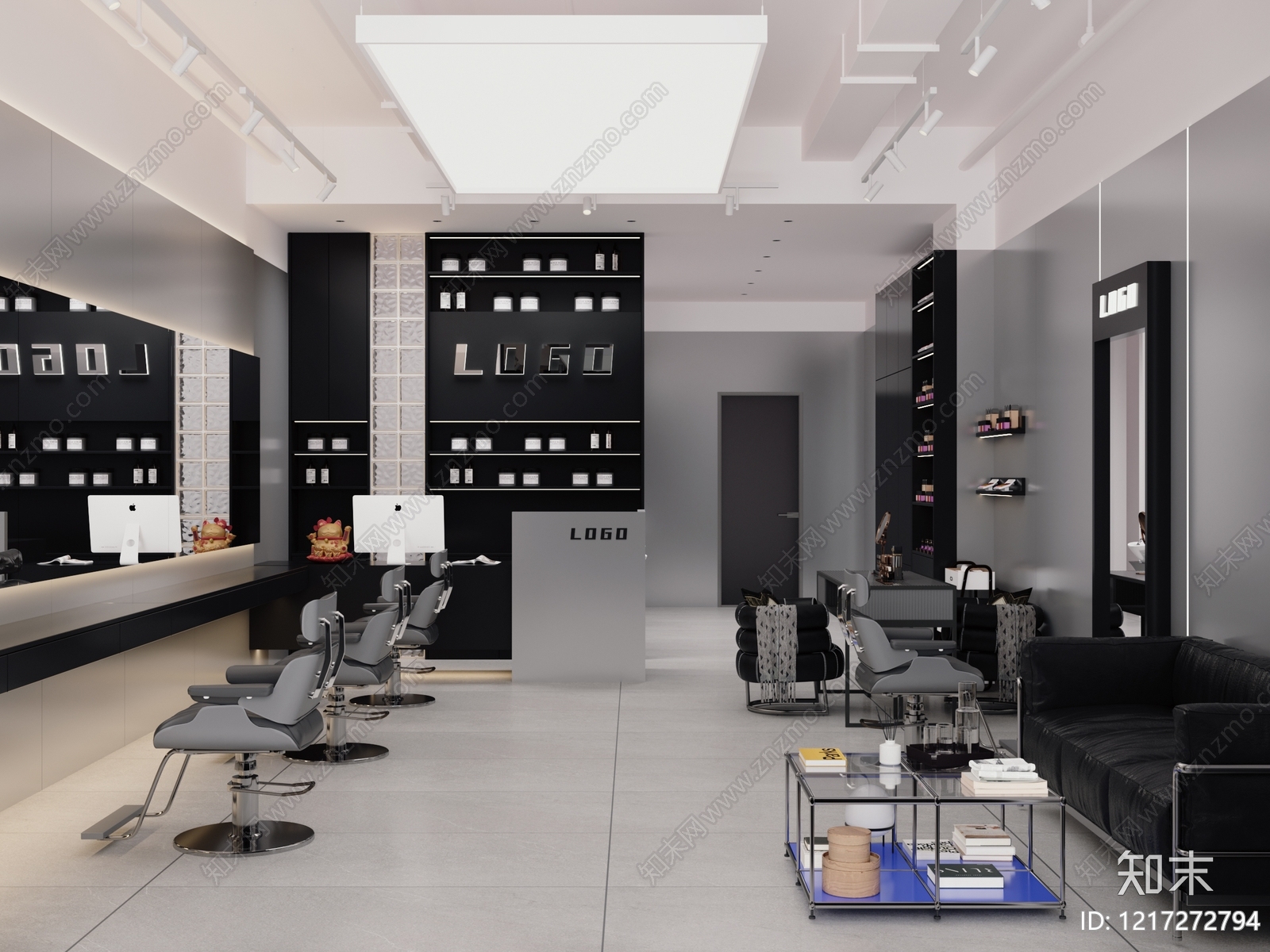 极简美发店3D模型渲染效果图
