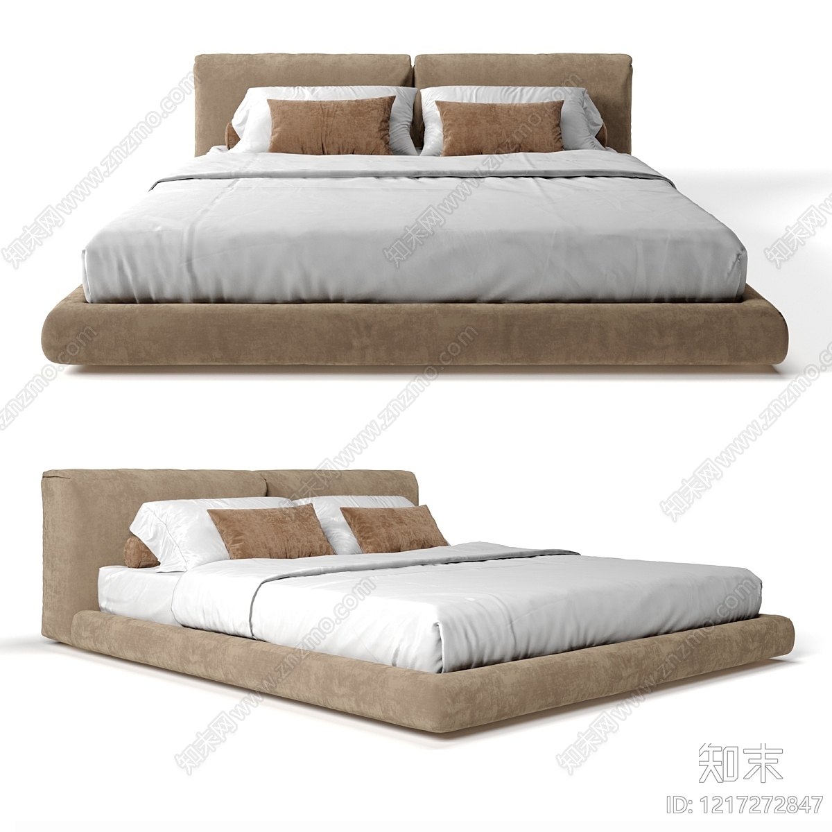 极简双人床3D模型下载【ID:1217272847】