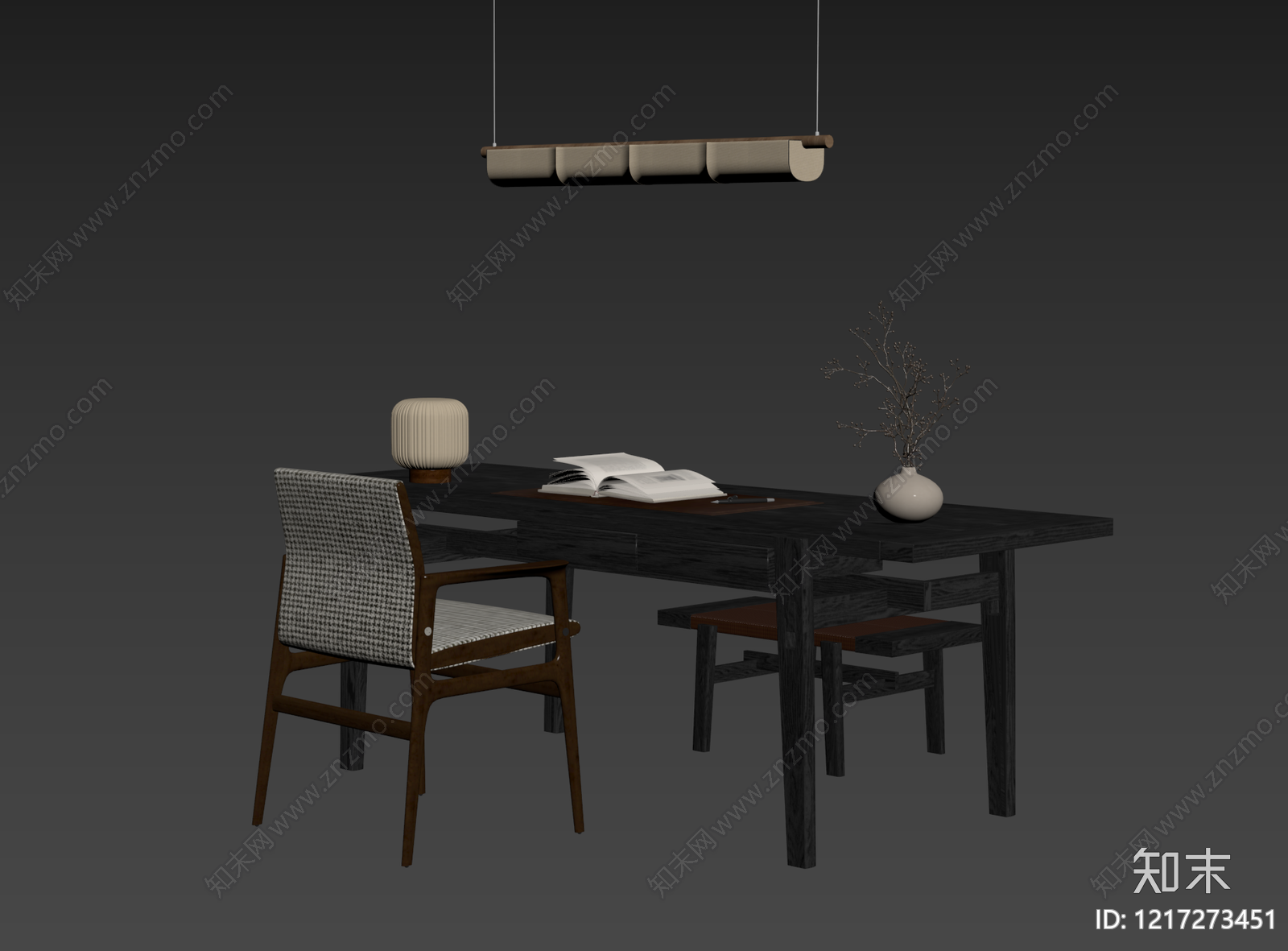 新中式书桌椅3D模型下载【ID:1217273451】
