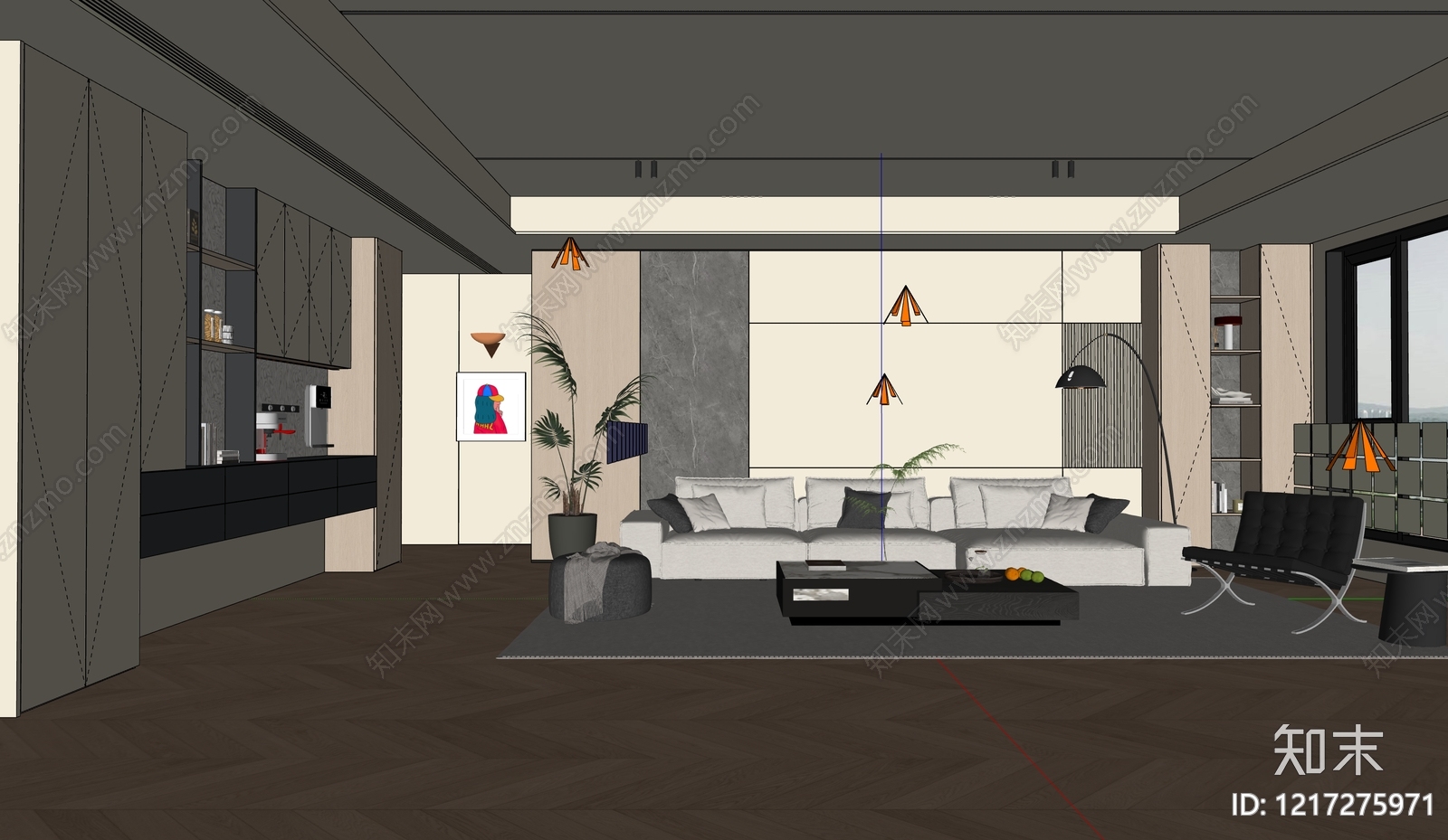 现代简约家居客厅SU模型下载【ID:1217275971】