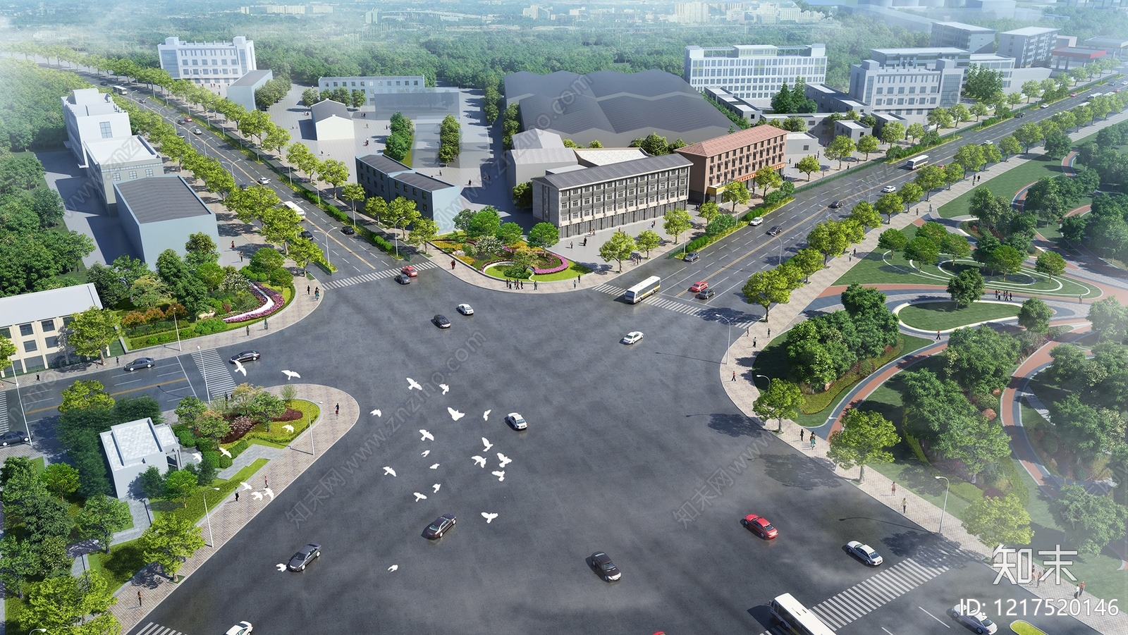 现代主义街道3D模型渲染效果图