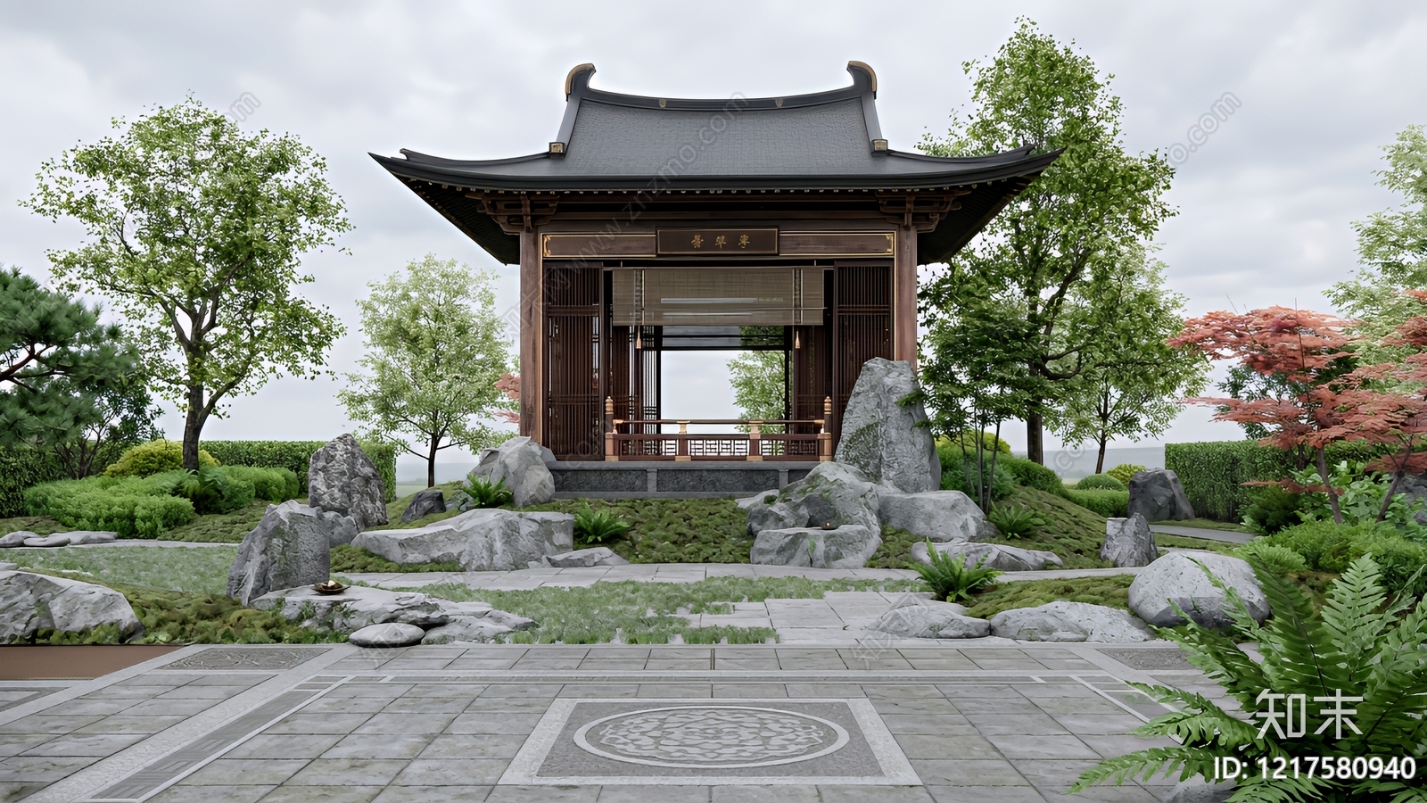 新中式亭子SU模型下载【ID:1217580940】