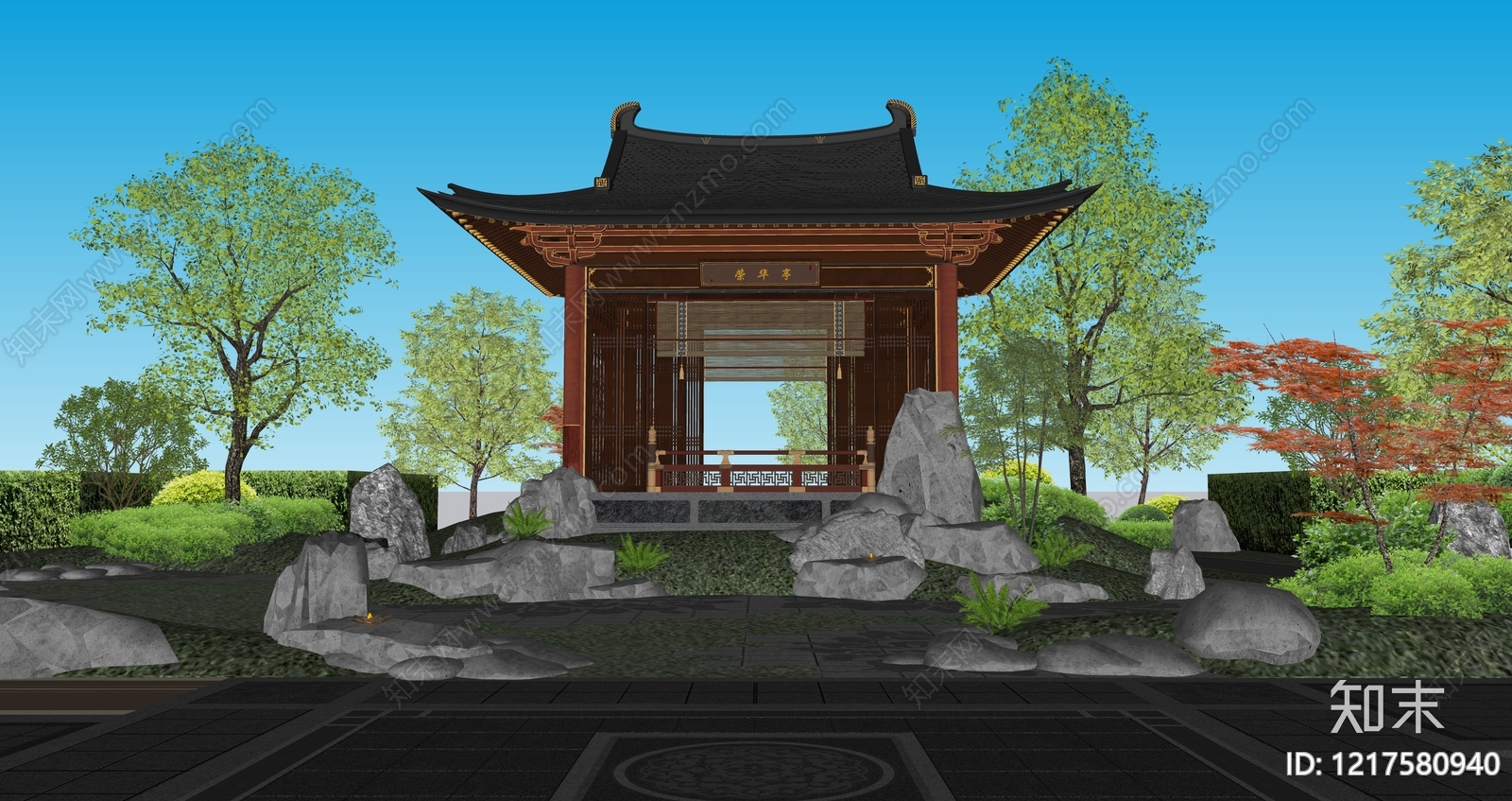 新中式亭子SU模型下载【ID:1217580940】