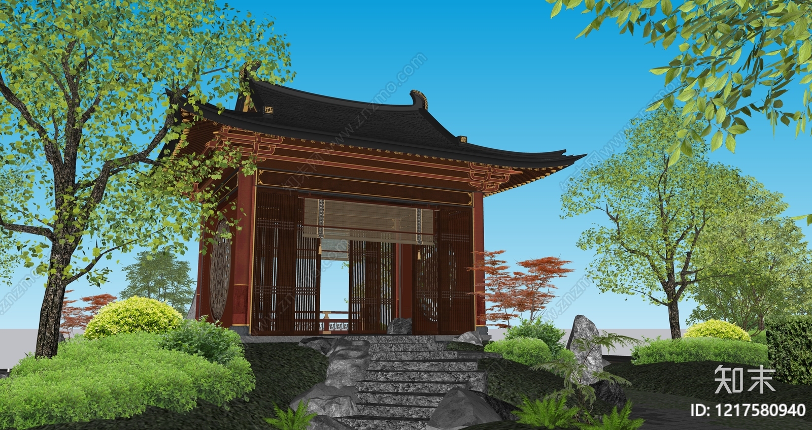 新中式亭子SU模型下载【ID:1217580940】