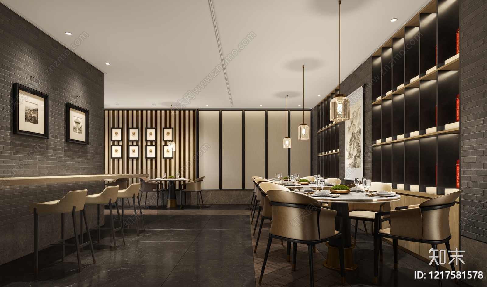 新中式中餐厅3D模型下载【ID:1217581578】