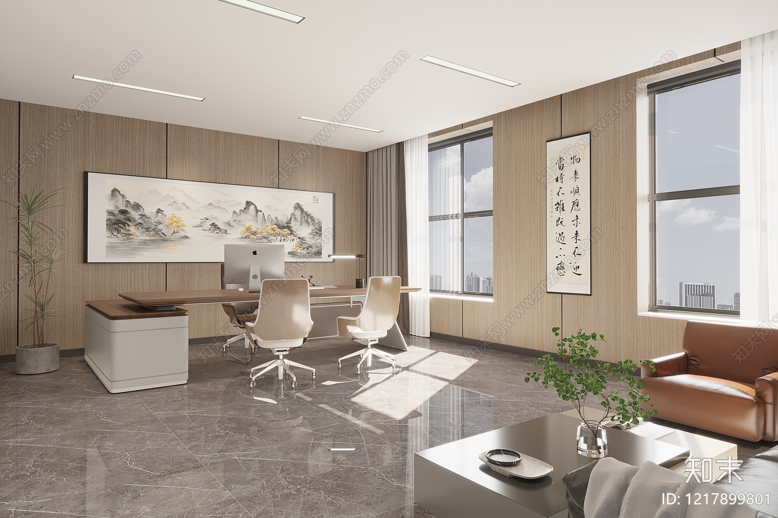 新中式董事长办公室3D模型下载【ID:1217899801】