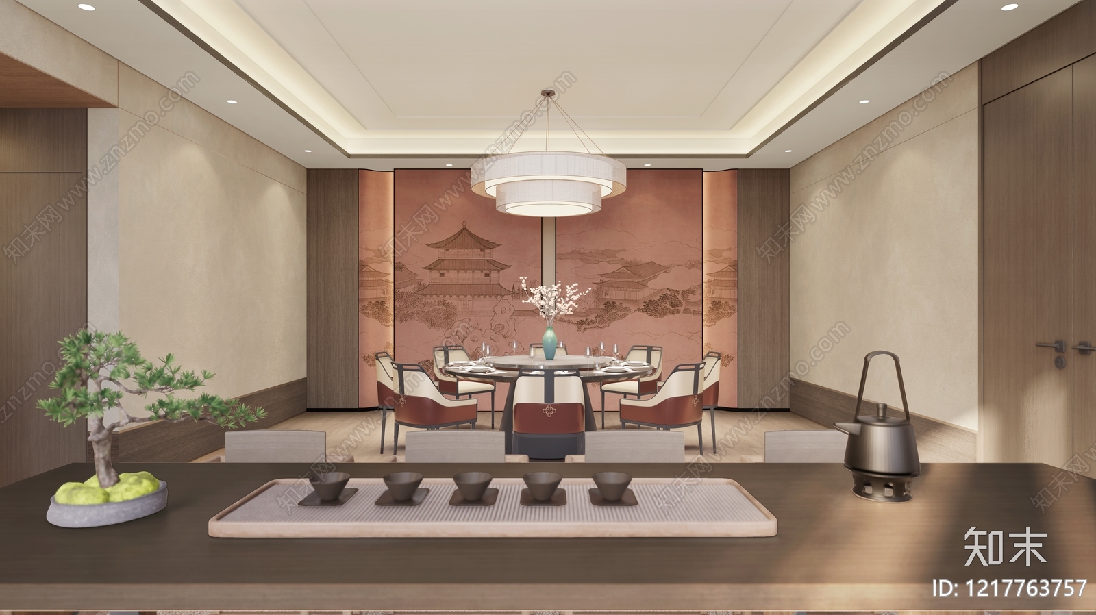 新中式包厢SU模型下载【ID:1217763757】