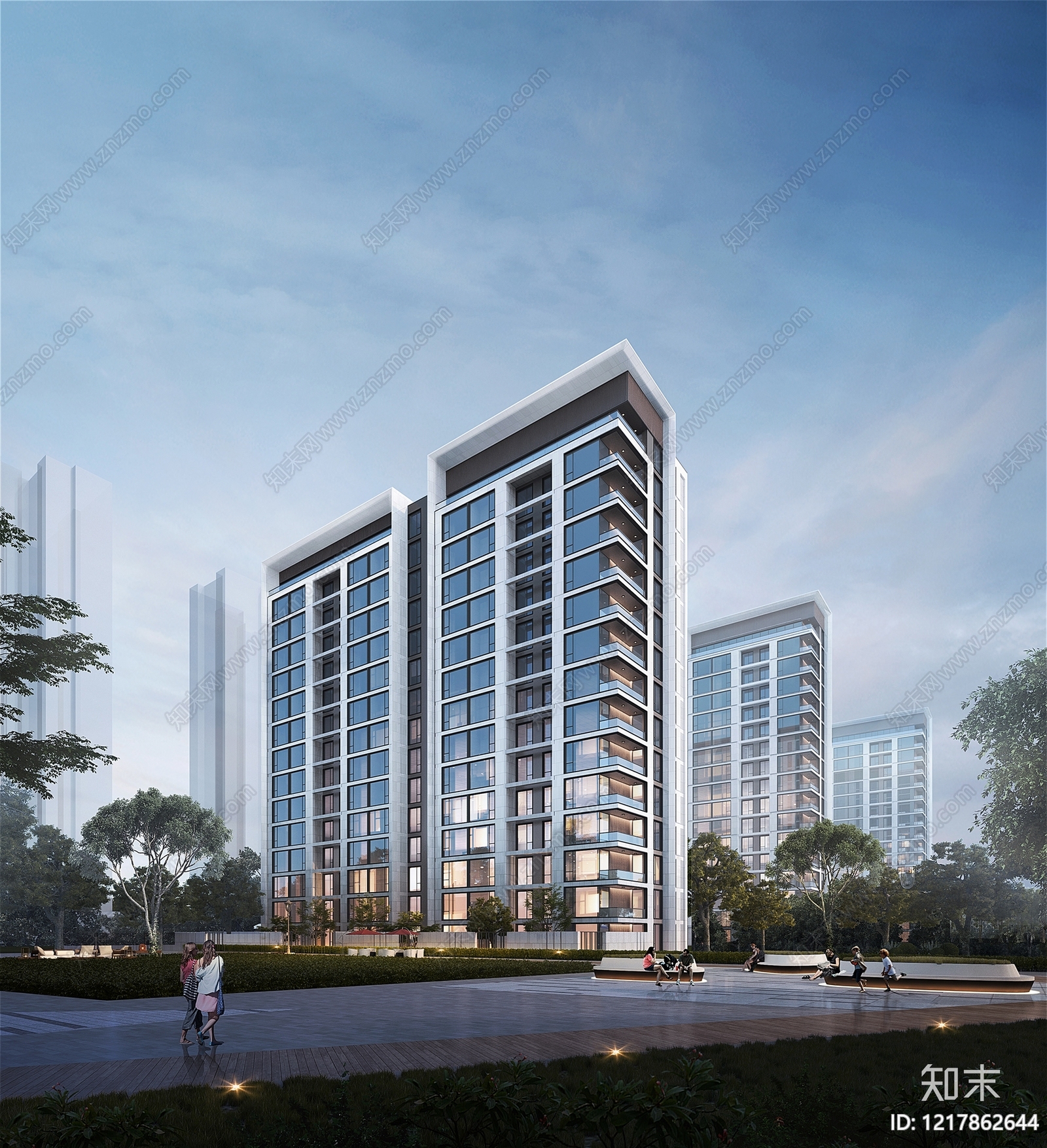 现代简约小高层住宅楼3D模型下载【ID:1217862644】