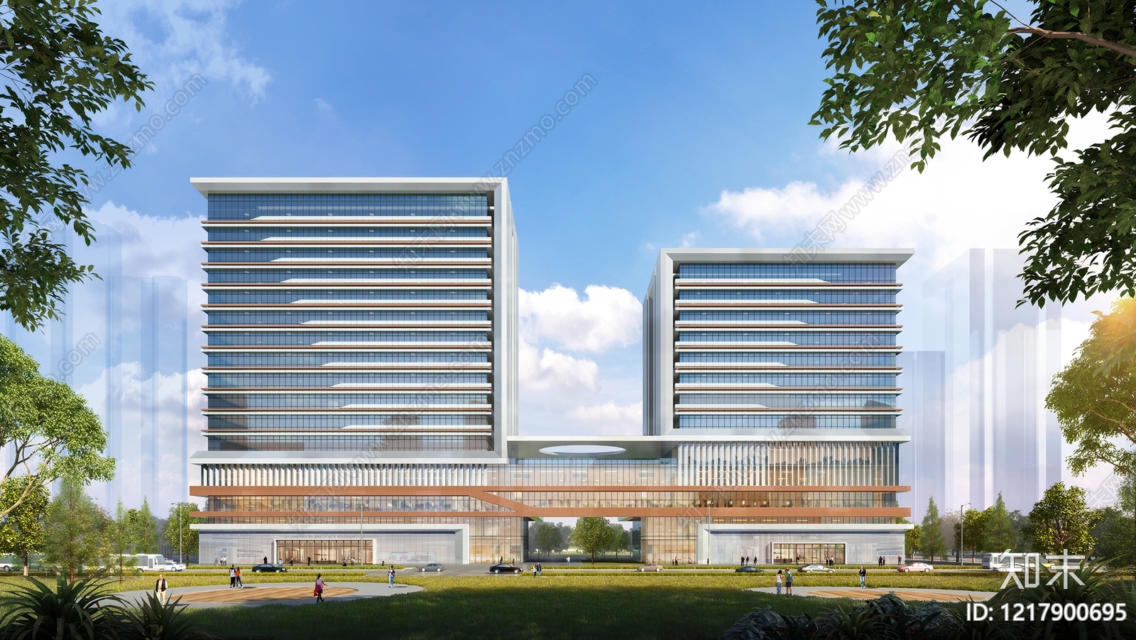 现代主义产业园办公楼3D模型下载【ID:1217900695】
