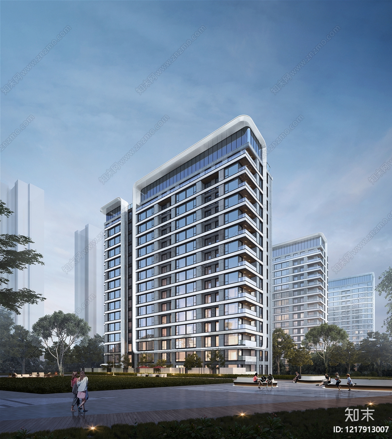 现代简约小高层住宅楼3D模型下载【ID:1217913007】