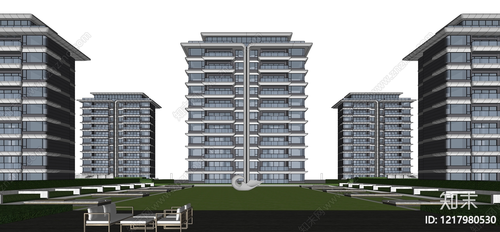 现代小高层住宅楼SU模型下载【ID:1217980530】