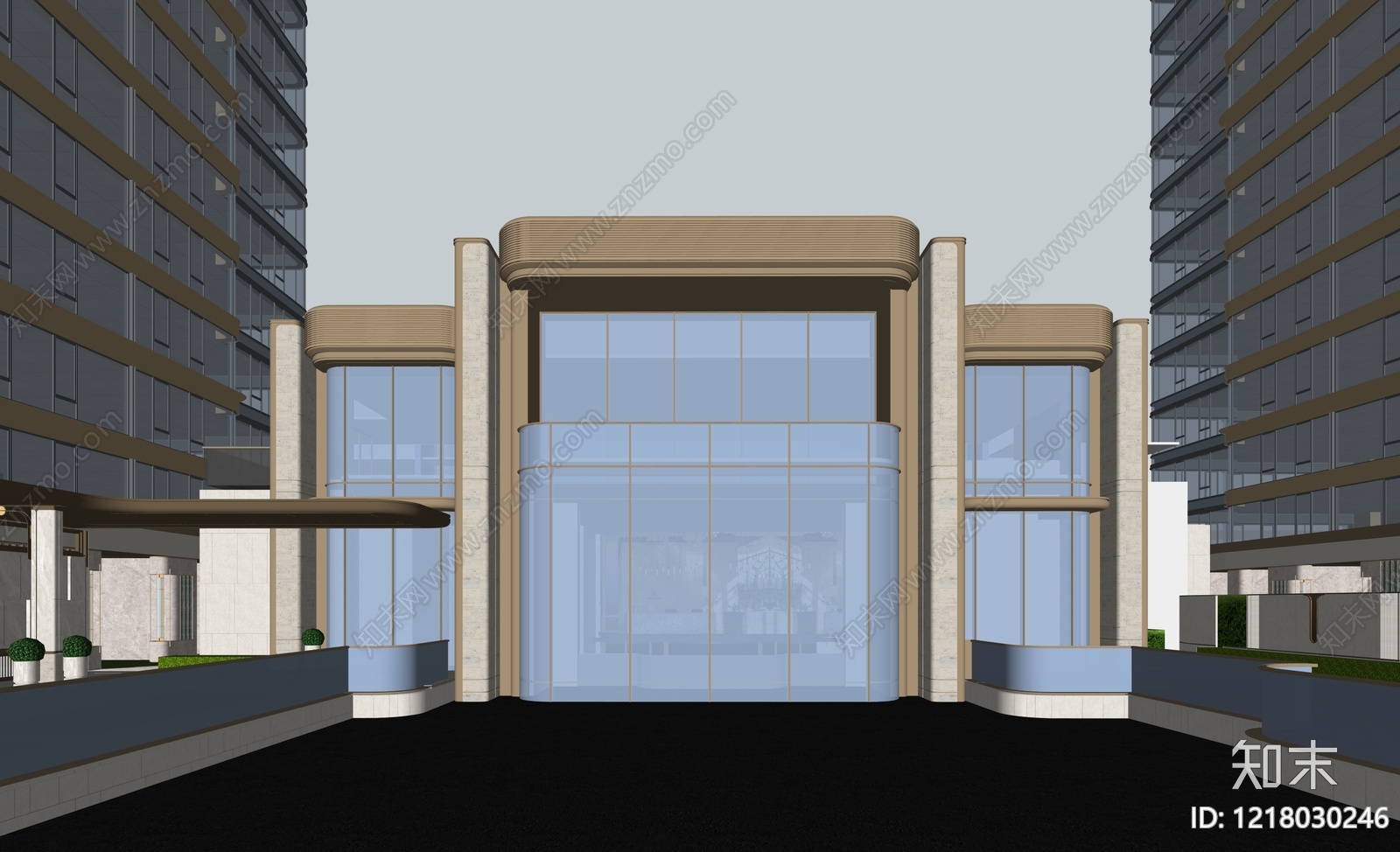 现代轻奢售楼处建筑SU模型下载【ID:1218030246】