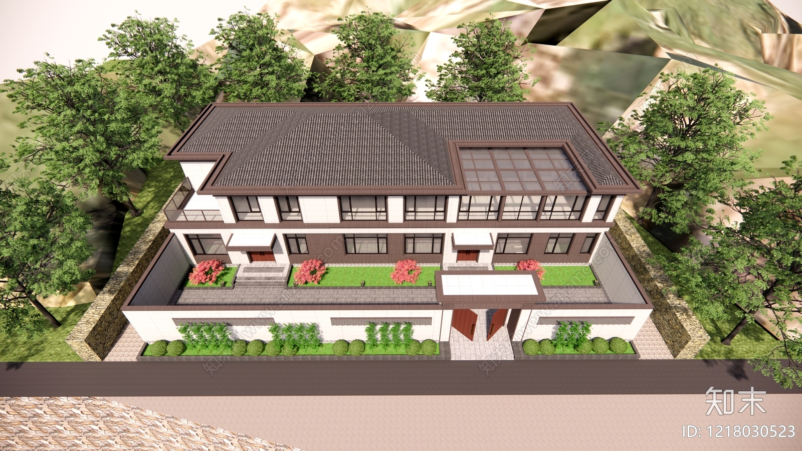 新中式联排别墅SU模型下载【ID:1218030523】