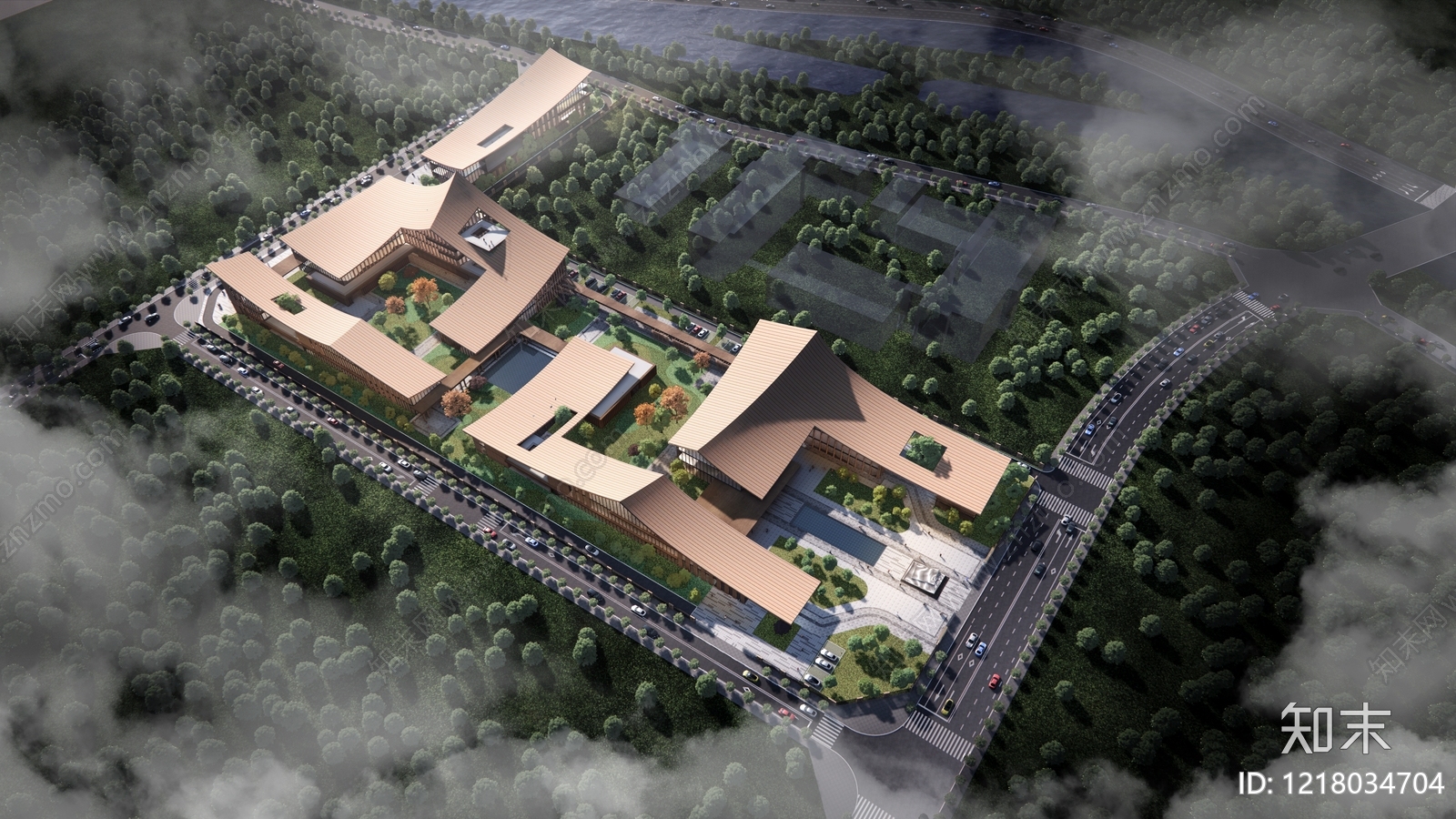 新中式酒店建筑SU模型下载【ID:1218034704】