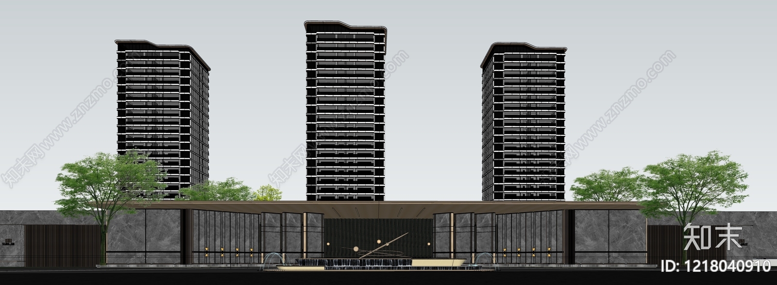 现代轻奢售楼处建筑SU模型下载【ID:1218040910】