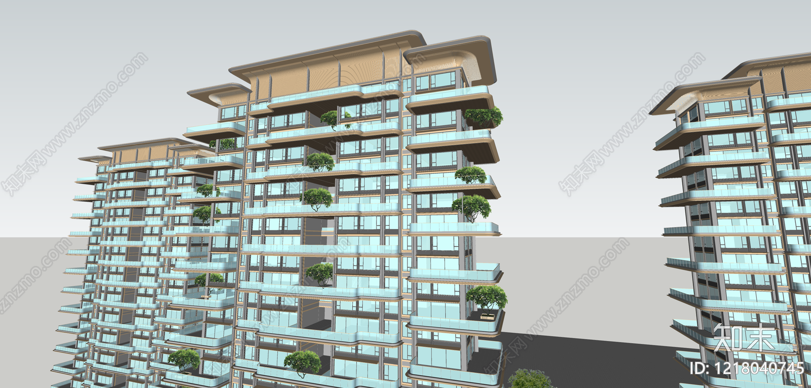 现代主义小高层住宅楼SU模型下载【ID:1218040745】