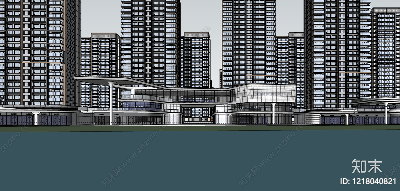 现代主义小区建筑SU模型下载【ID:1218040821】