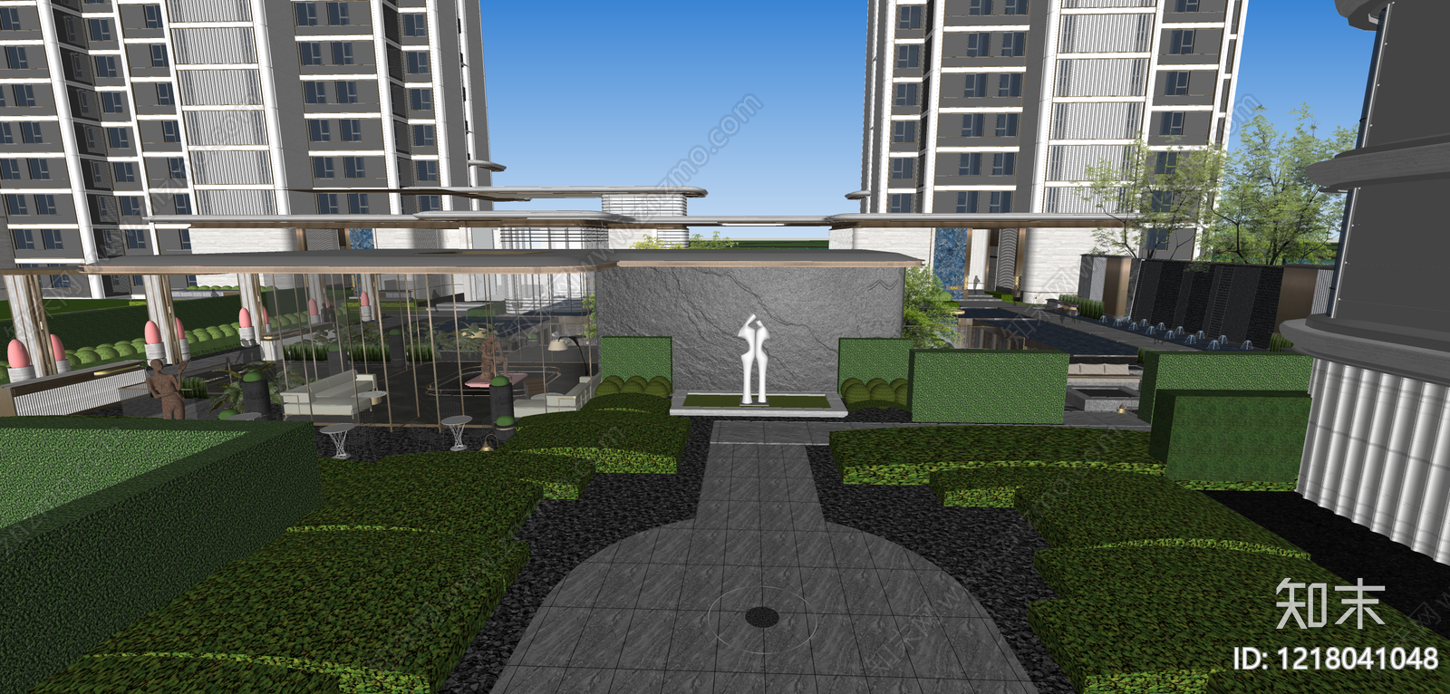现代简约售楼处建筑SU模型下载【ID:1218041048】