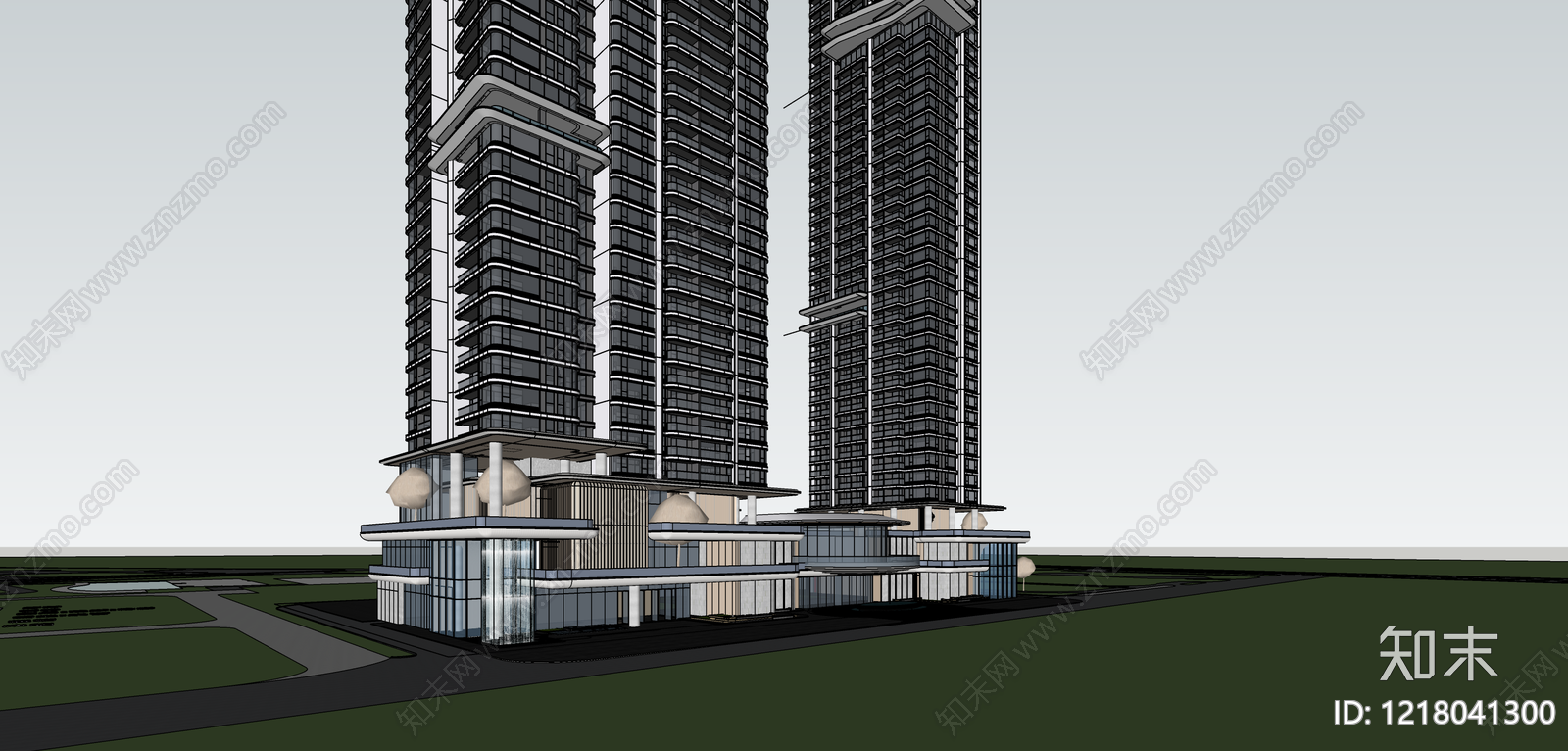 现代主义小高层住宅楼SU模型下载【ID:1218041300】