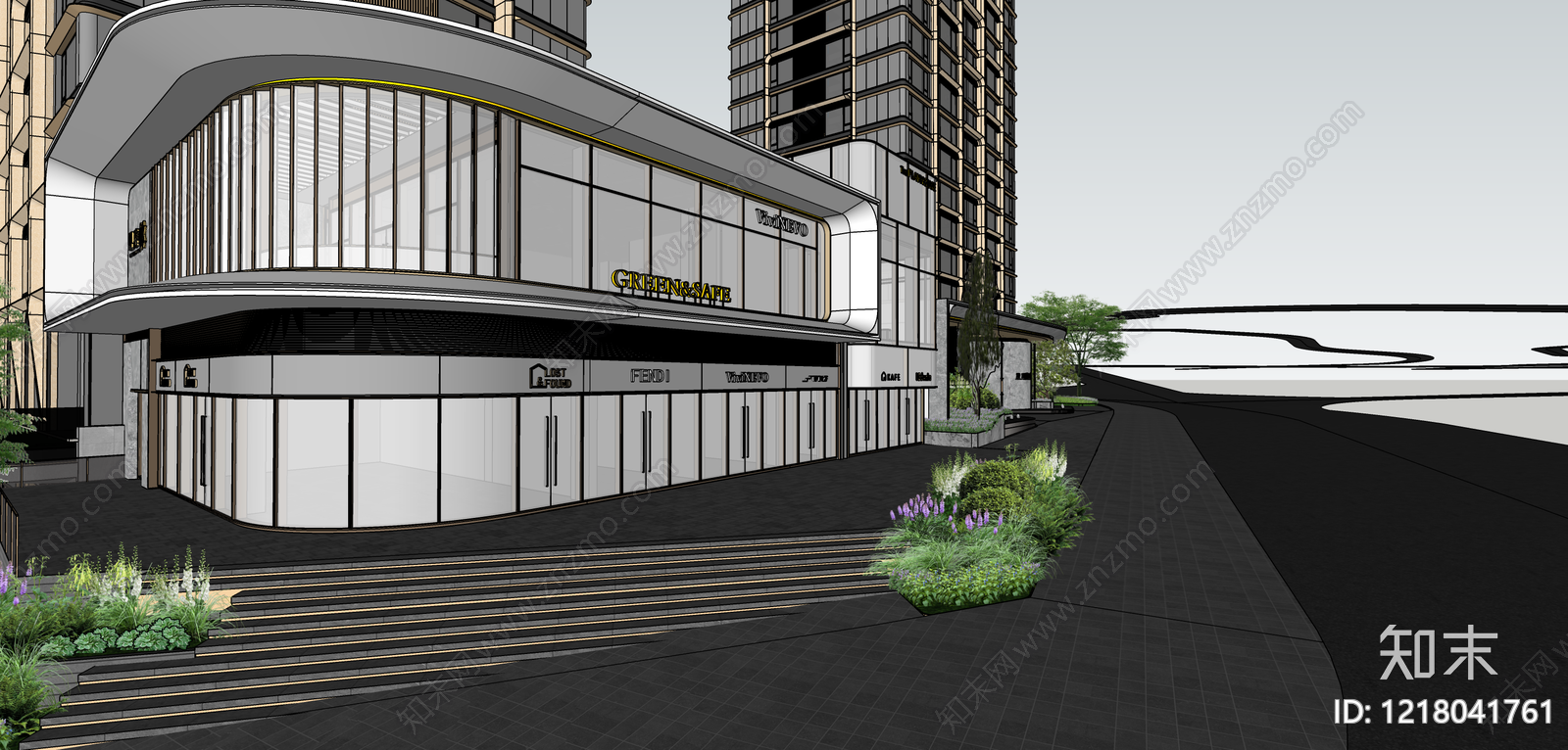 现代简约小区建筑SU模型下载【ID:1218041761】