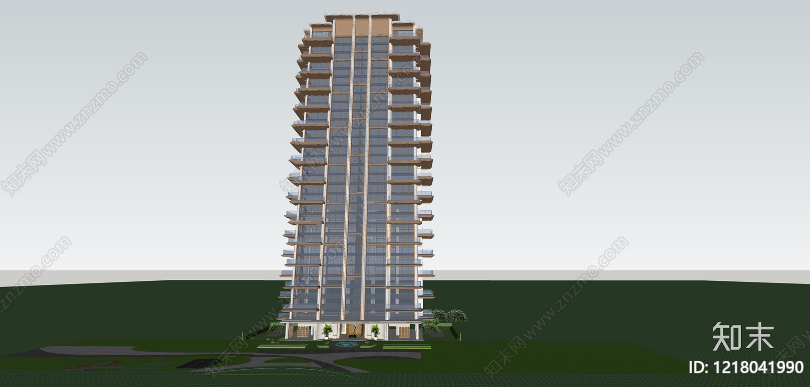 现代主义小高层住宅楼SU模型下载【ID:1218041990】