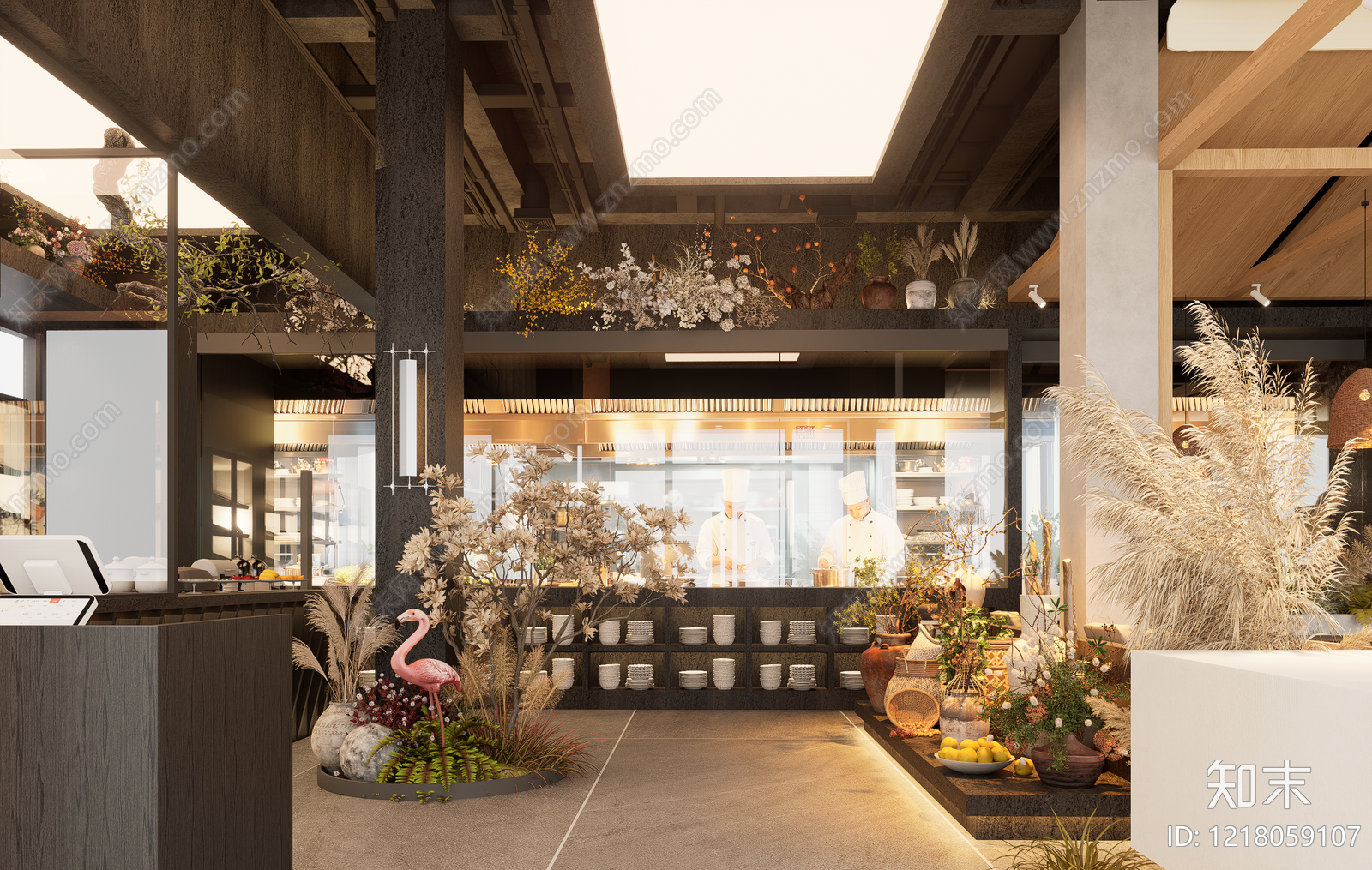 侘寂风火锅店SU模型下载【ID:1218059107】