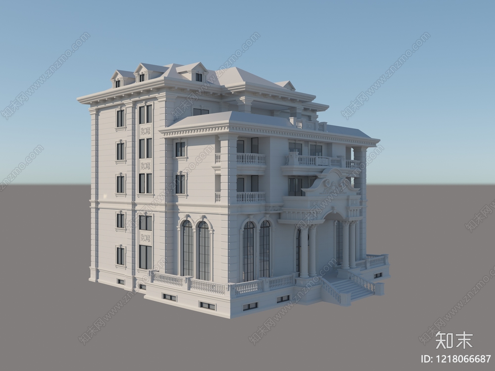 欧式古典别墅外观3D模型下载【ID:1218066687】