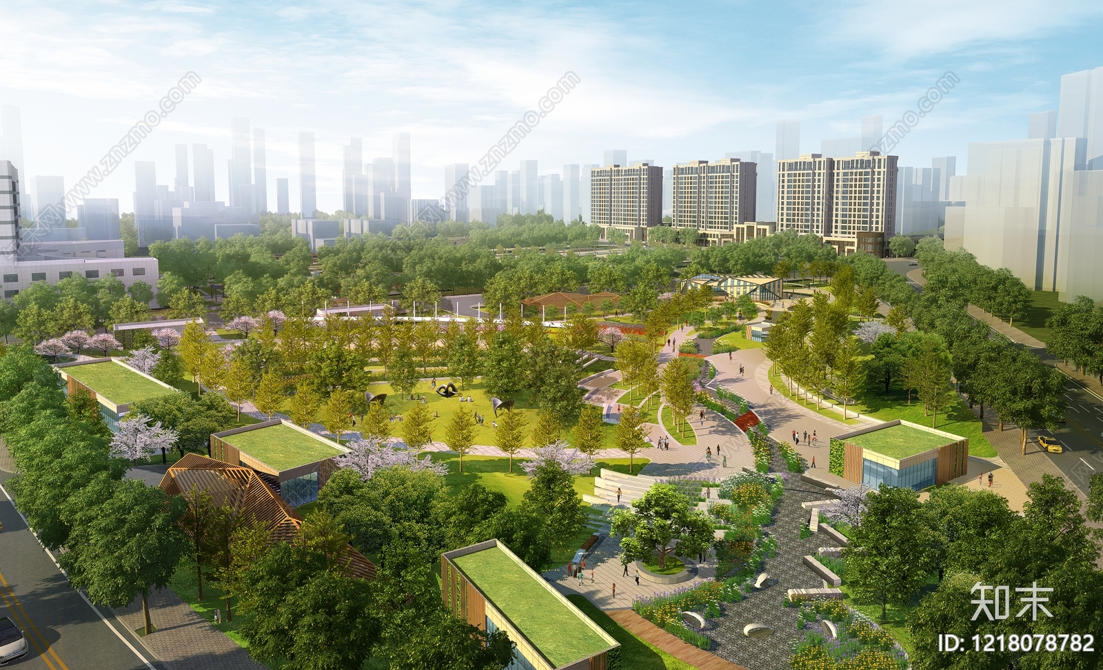 现代景观公园景观3D模型渲染效果图