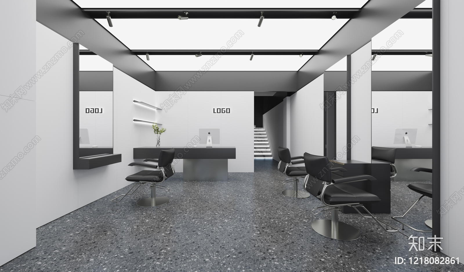 极简美发店3D模型渲染效果图