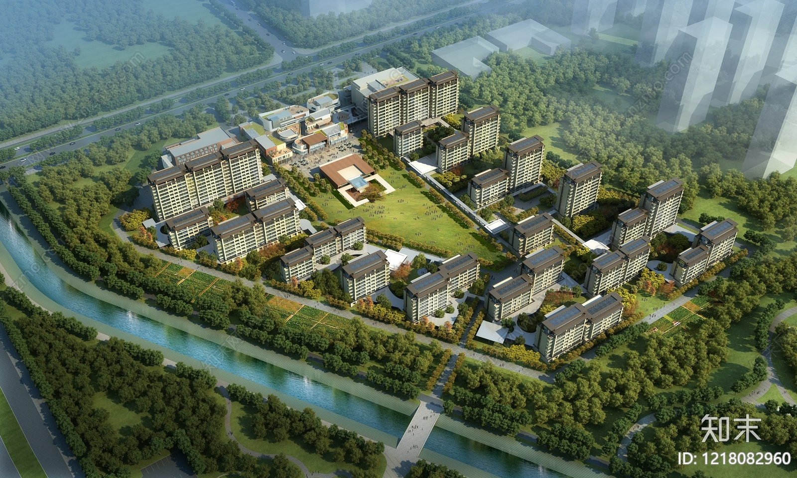 新中式老年公寓3D模型渲染效果图