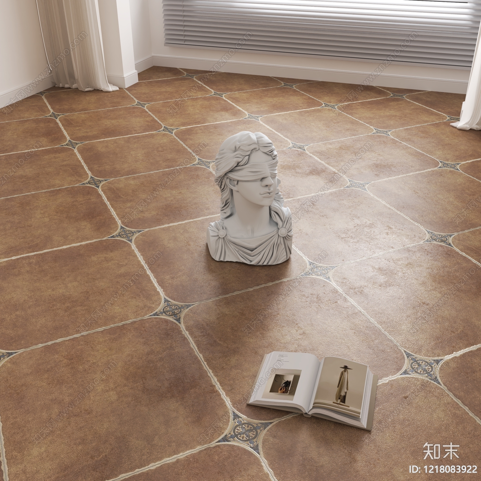 复古瓷砖展厅3D模型渲染效果图