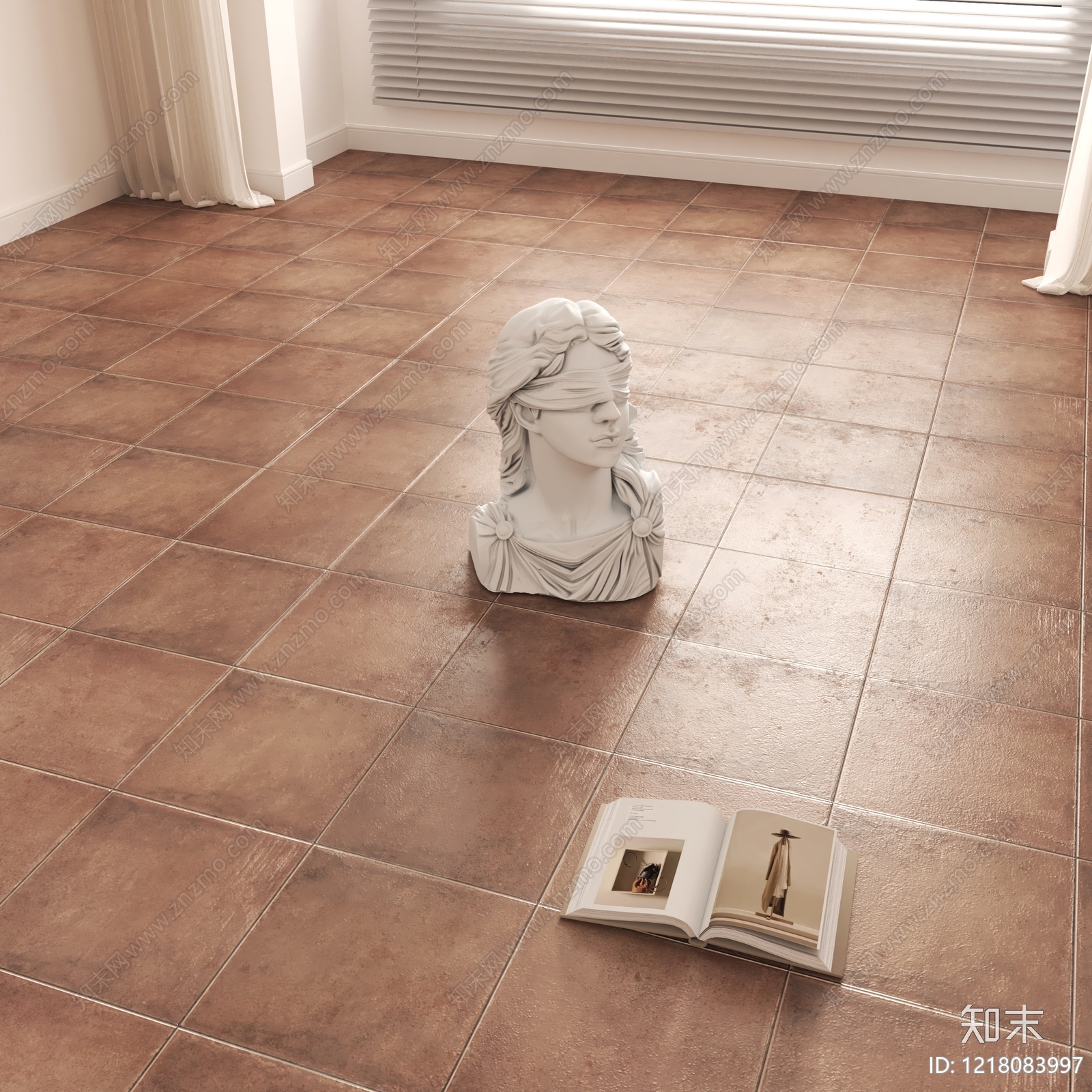 复古瓷砖展厅3D模型渲染效果图