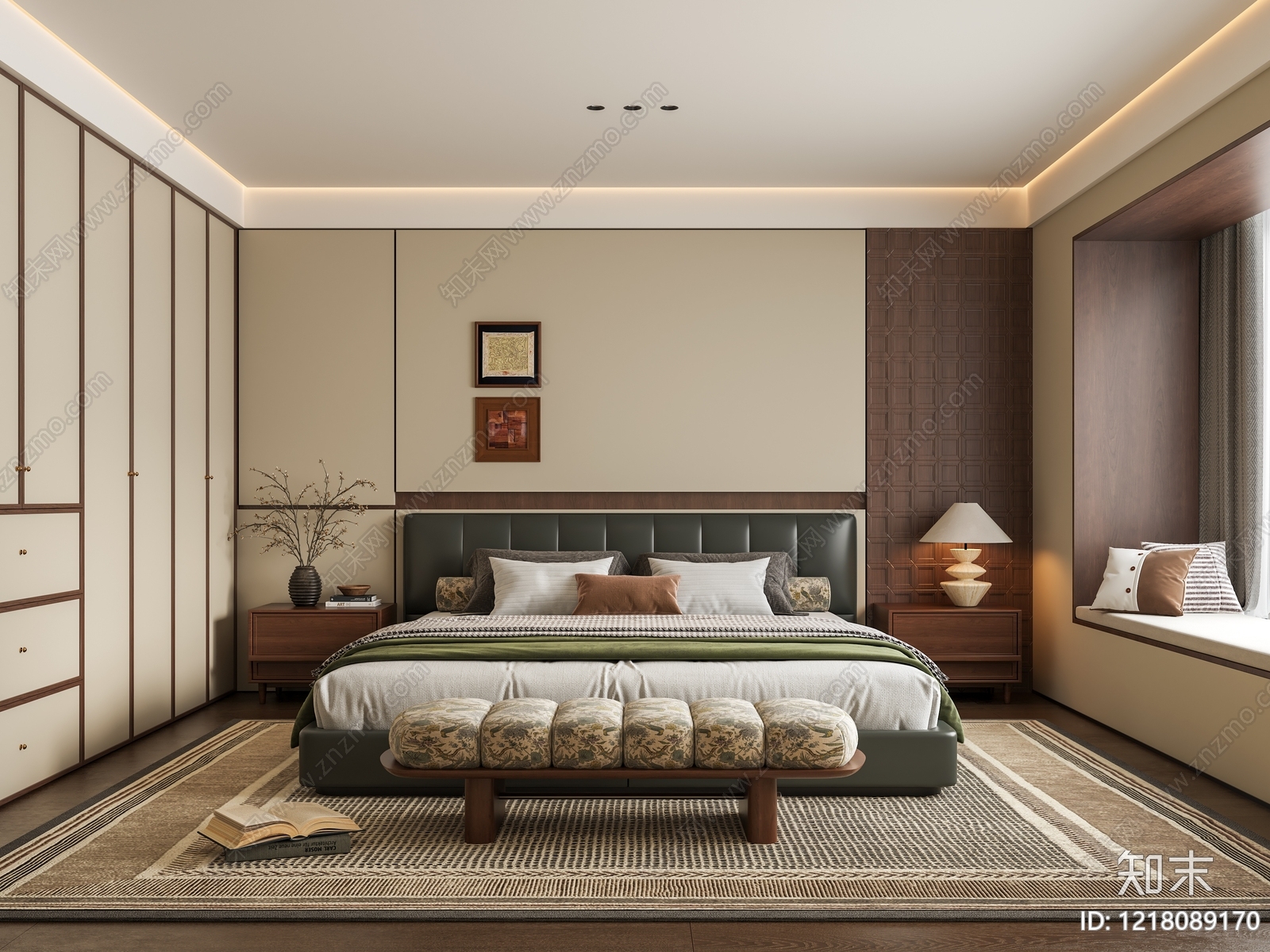 奶油风主卧3D模型下载【ID:1218089170】