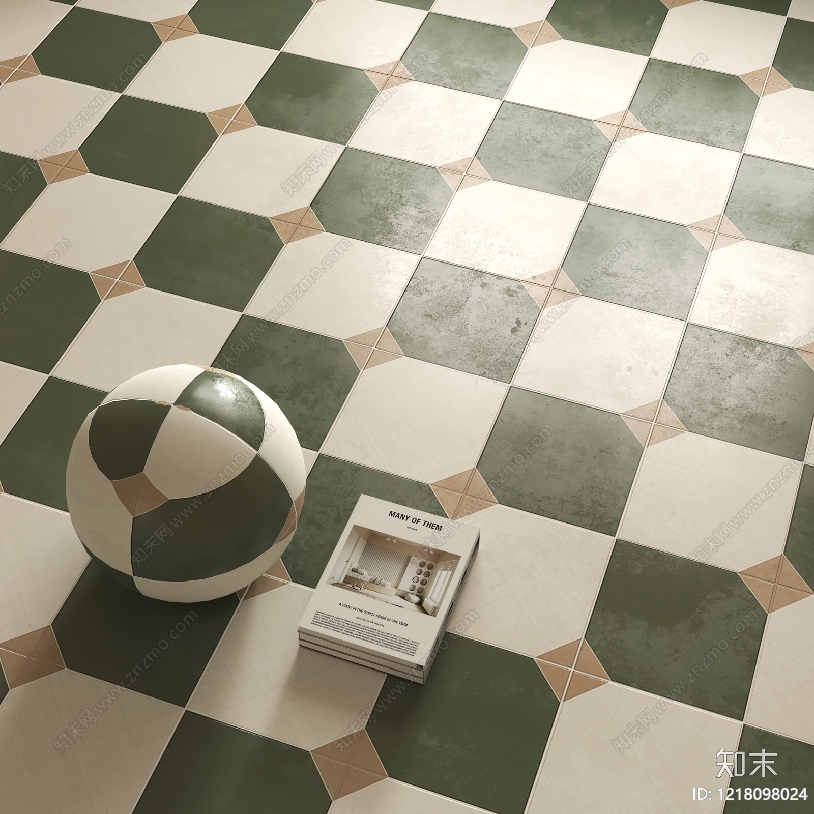 中古风瓷砖展厅3D模型渲染效果图