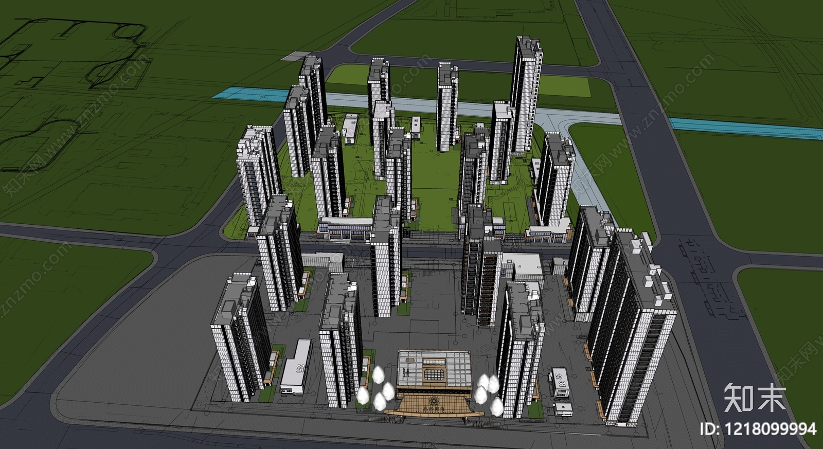 现代简约小区建筑SU模型下载【ID:1218099994】