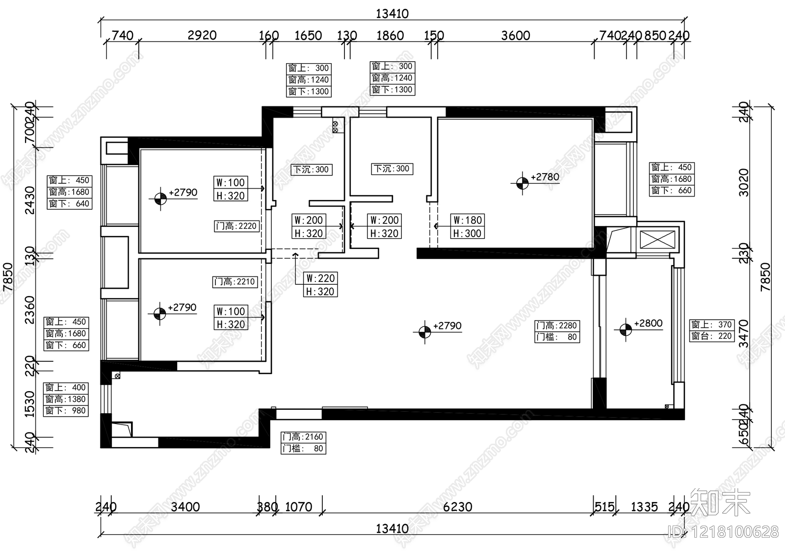 小户型平层cad施工图下载【ID:1218100628】