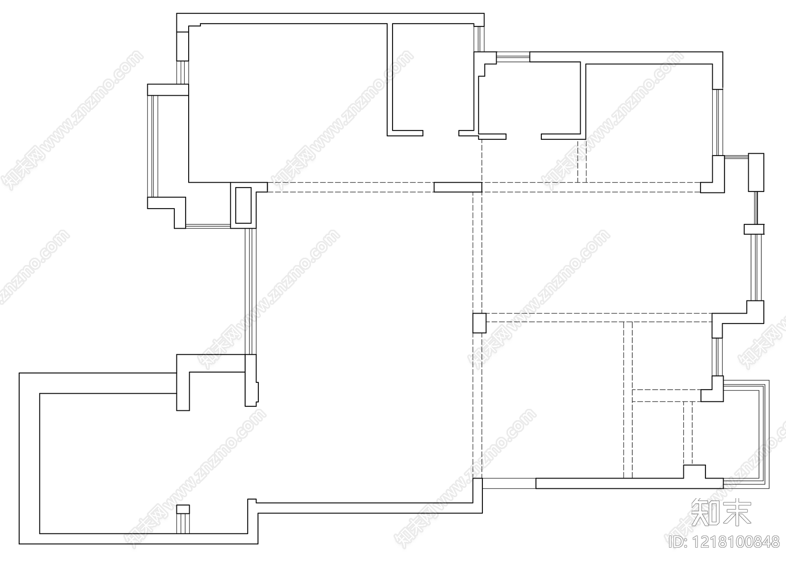 小户型平层cad施工图下载【ID:1218100848】