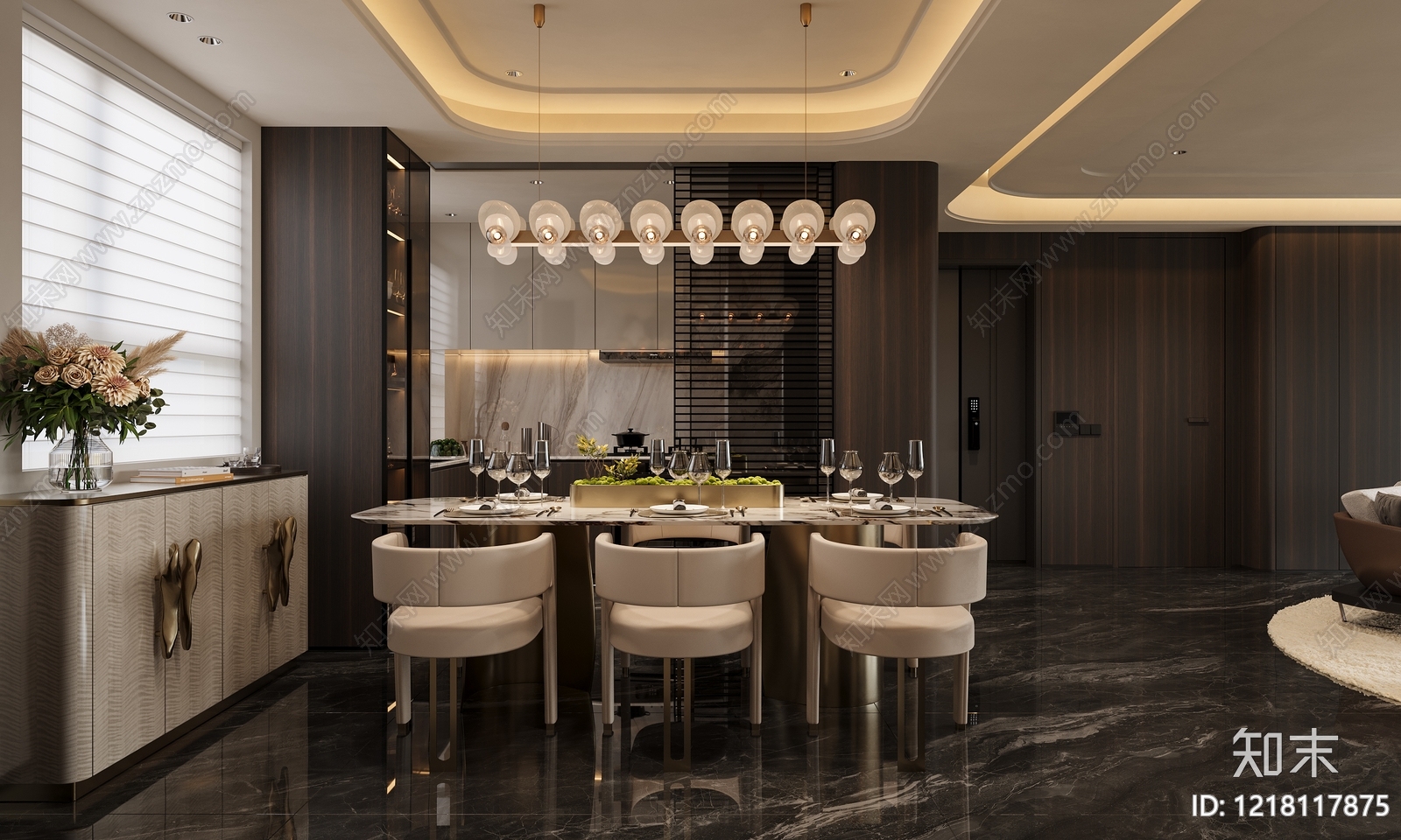 意式轻奢家居餐厅3D模型下载【ID:1218117875】