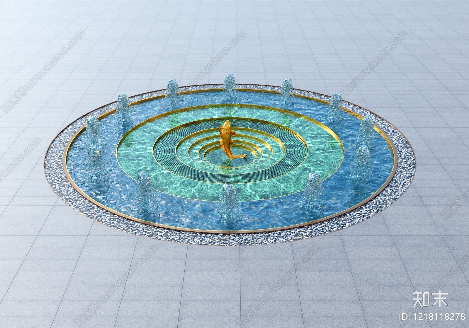 现代轻奢喷泉3D模型渲染效果图